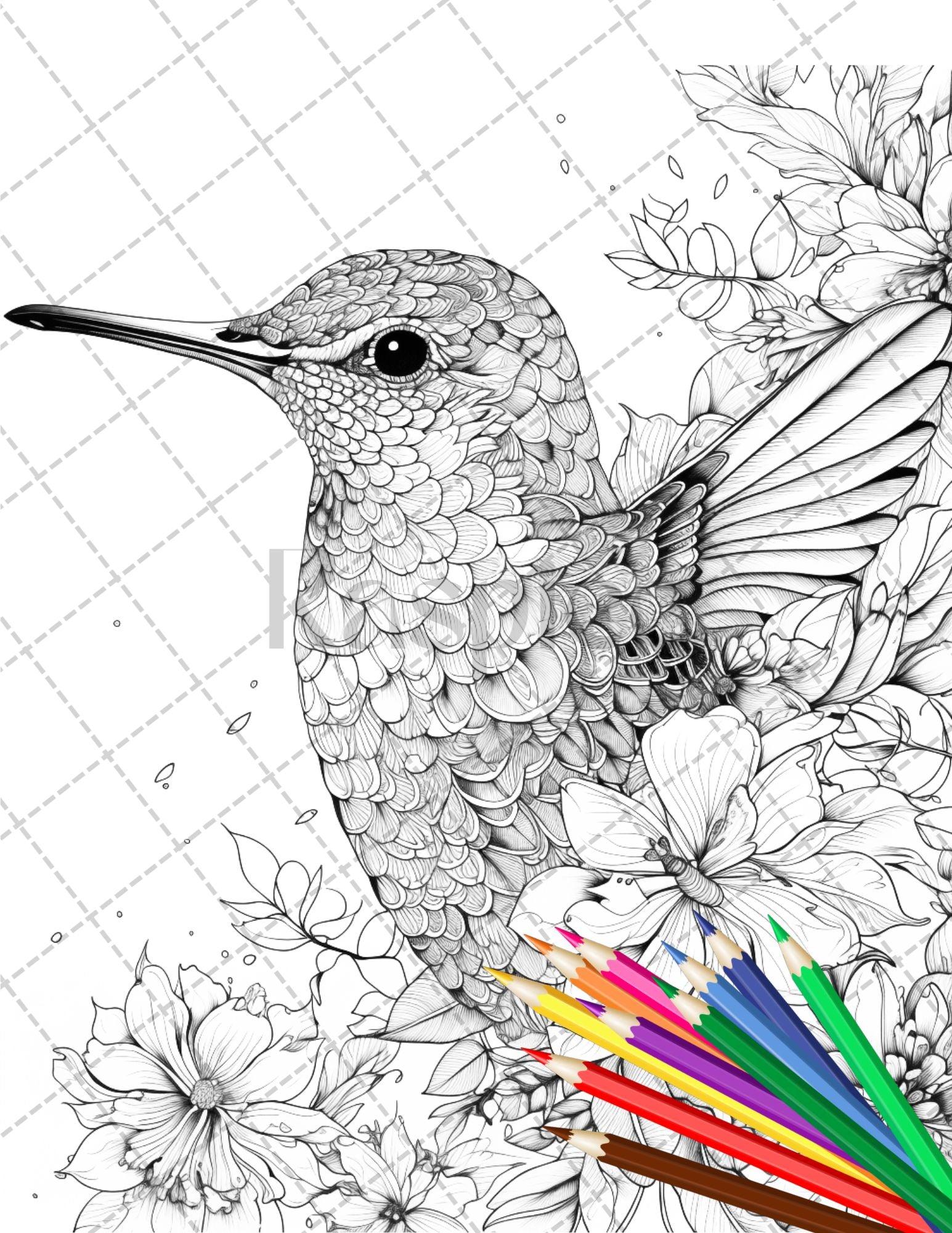 30 Animal Floral Printable Coloring Pages for Adults, Grayscale Coloring Book, Printable PDF File Download