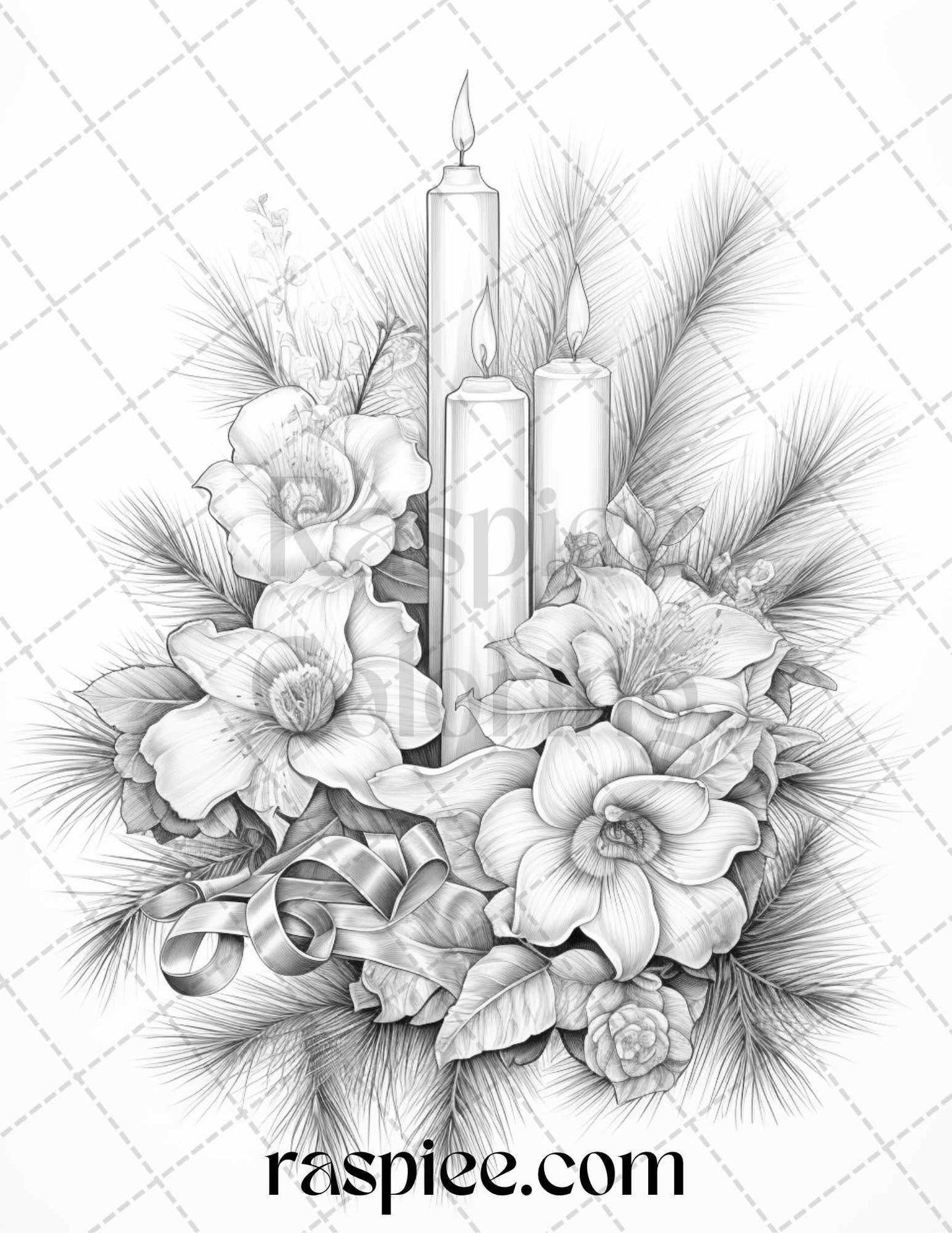 45 Christmas Flowers Grayscale Coloring Pages Printable for Adults, PDF File Instant Download