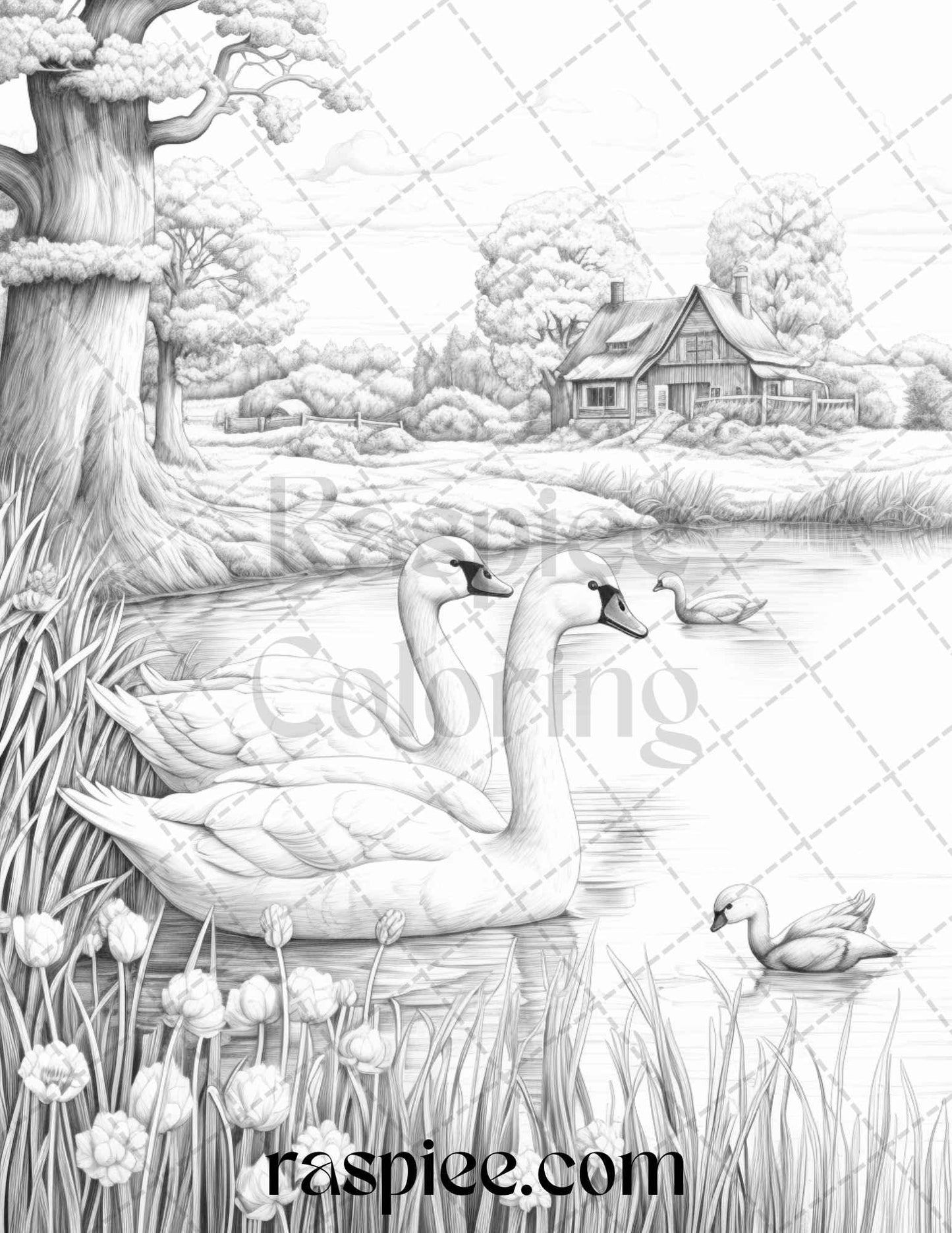 40 Farmstead Serenity Grayscale Coloring Pages Printable for Adults, PDF File Instant Download