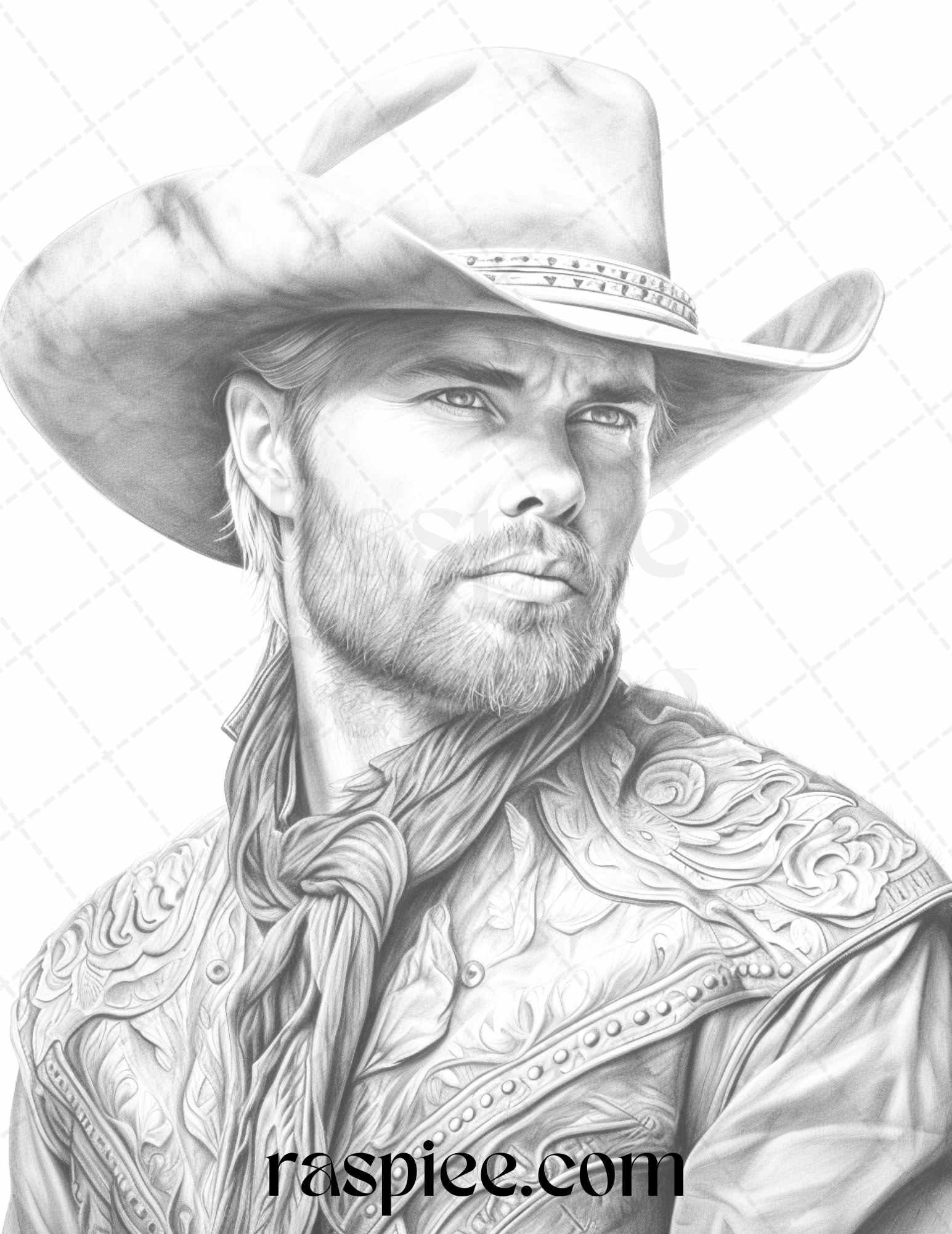 45 Wild West Cowboys Grayscale Coloring Pages Printable for Adults, PDF File Instant Download