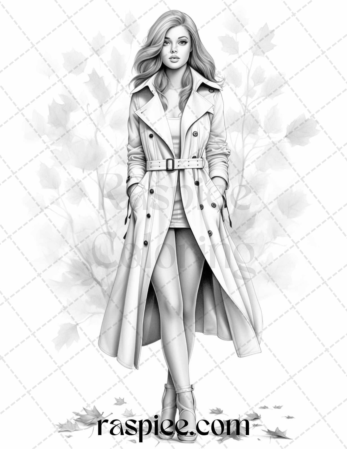 40 Fall Fashion Grayscale Coloring Pages for Adults, Printable PDF File Instant Download