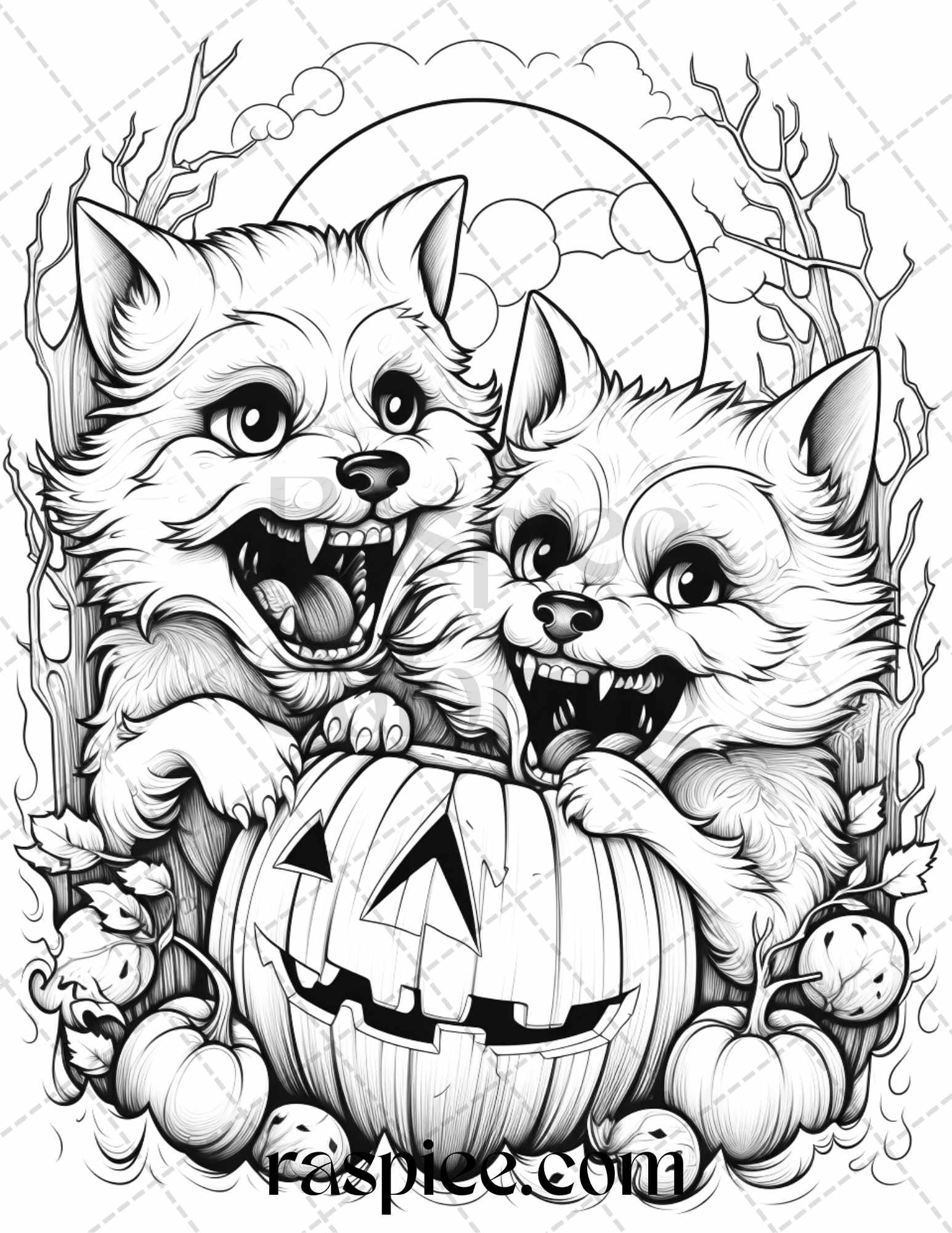 40 Halloween Creepy Kawaii Grayscale Coloring Pages for Adults and Kids, Printable PDF File Instant Download