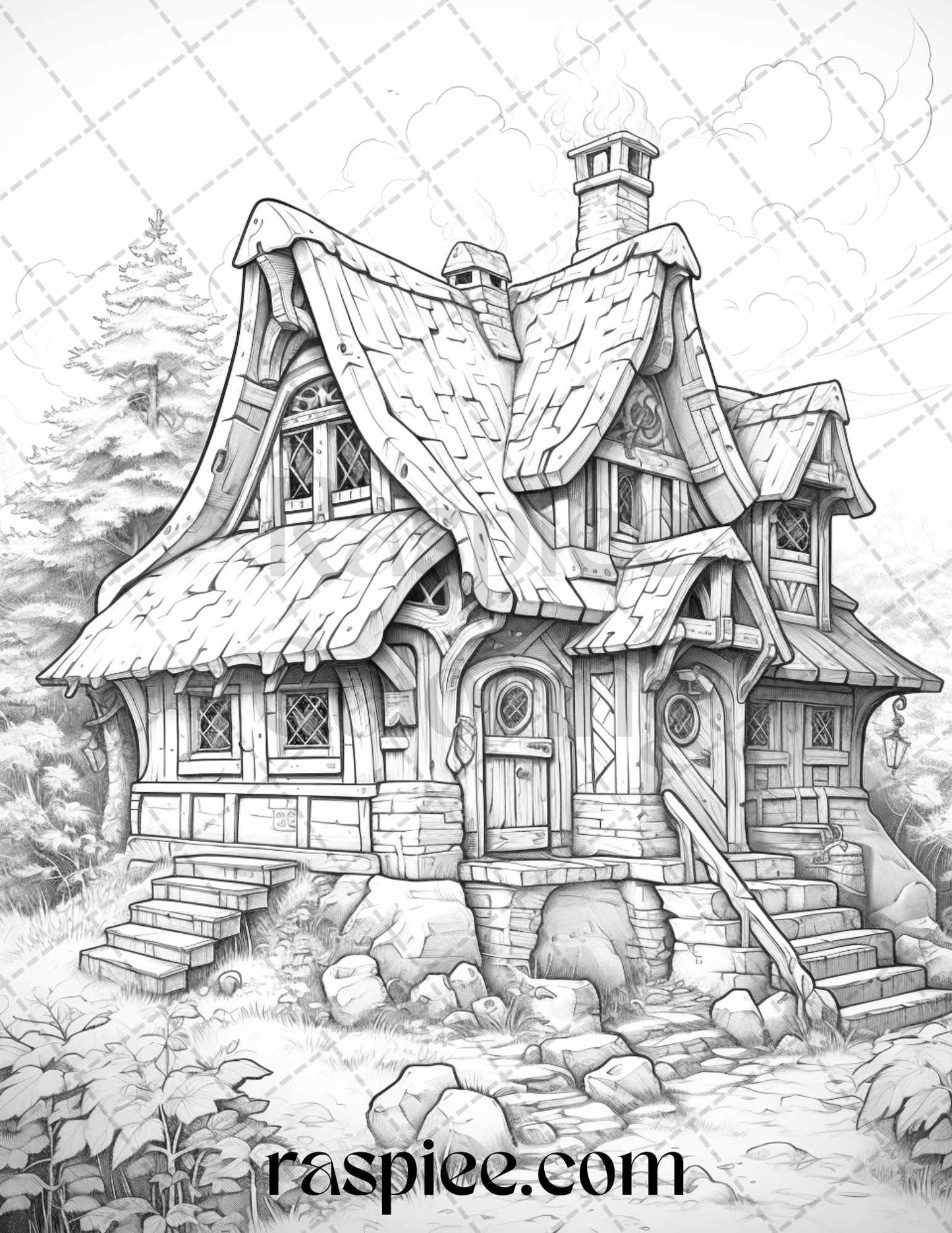 40 Viking Houses Grayscale Coloring Pages Printable for Adults, PDF File Instant Download