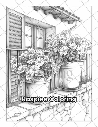 50 Balcony Garden Adult Coloring Pages Printable PDF Instant Download