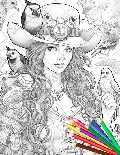 48 Beautiful Pirate Princess Coloring Book Printable for Adults, Grayscale Coloring Page, PDF File Instant Download