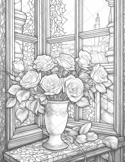 40 Captivating Roses Grayscale Coloring Pages Printable for Adults, PDF File Instant Download