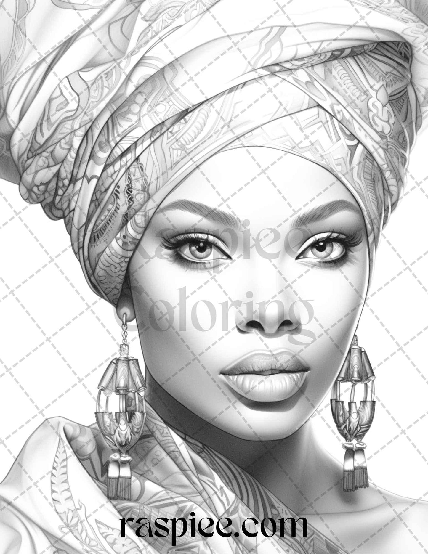 40 Beautiful African Women Grayscale Coloring Pages Printable for Adults, PDF File Instant Download