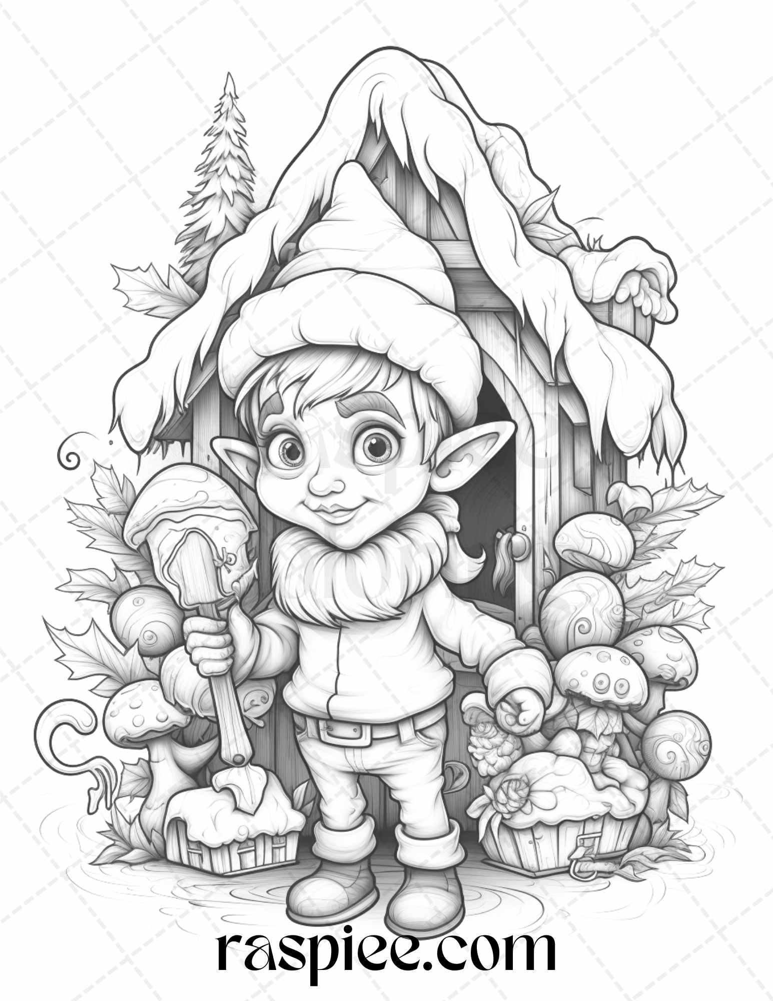 110 Christmas Elves Grayscale Coloring Pages Printable for Adults Kids, PDF File Instant Download