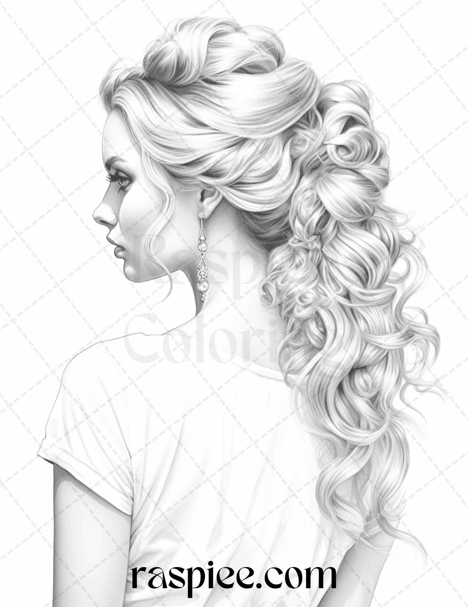 43 Beautiful Hairstyles Grayscale Coloring Pages Printable for Adults, PDF File Instant Download