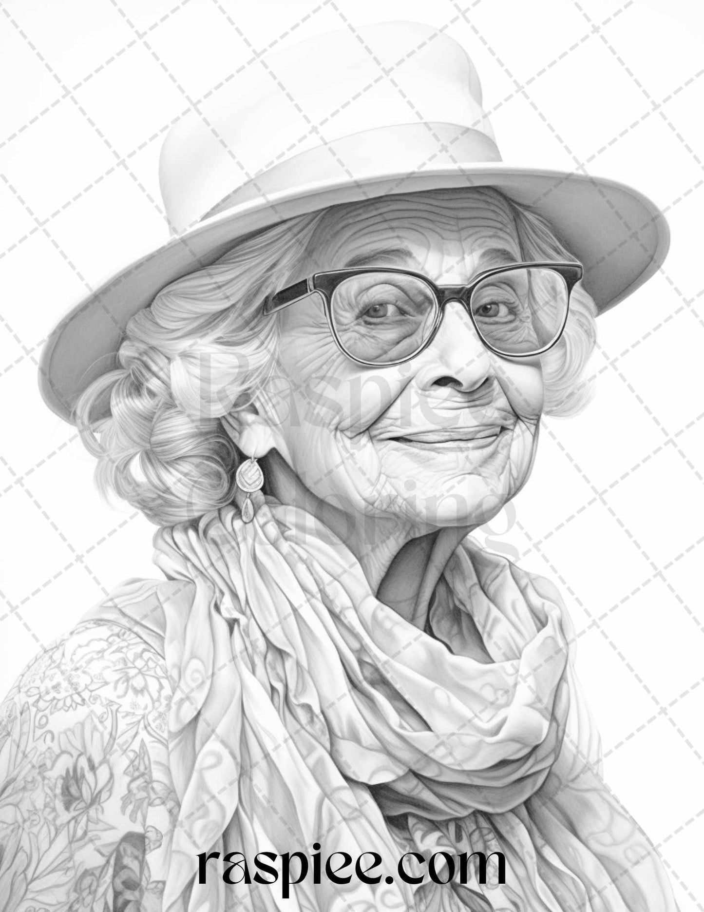 40 Fashionista Grandma Grayscale Coloring Pages Printable for Adults, PDF File Instant Download