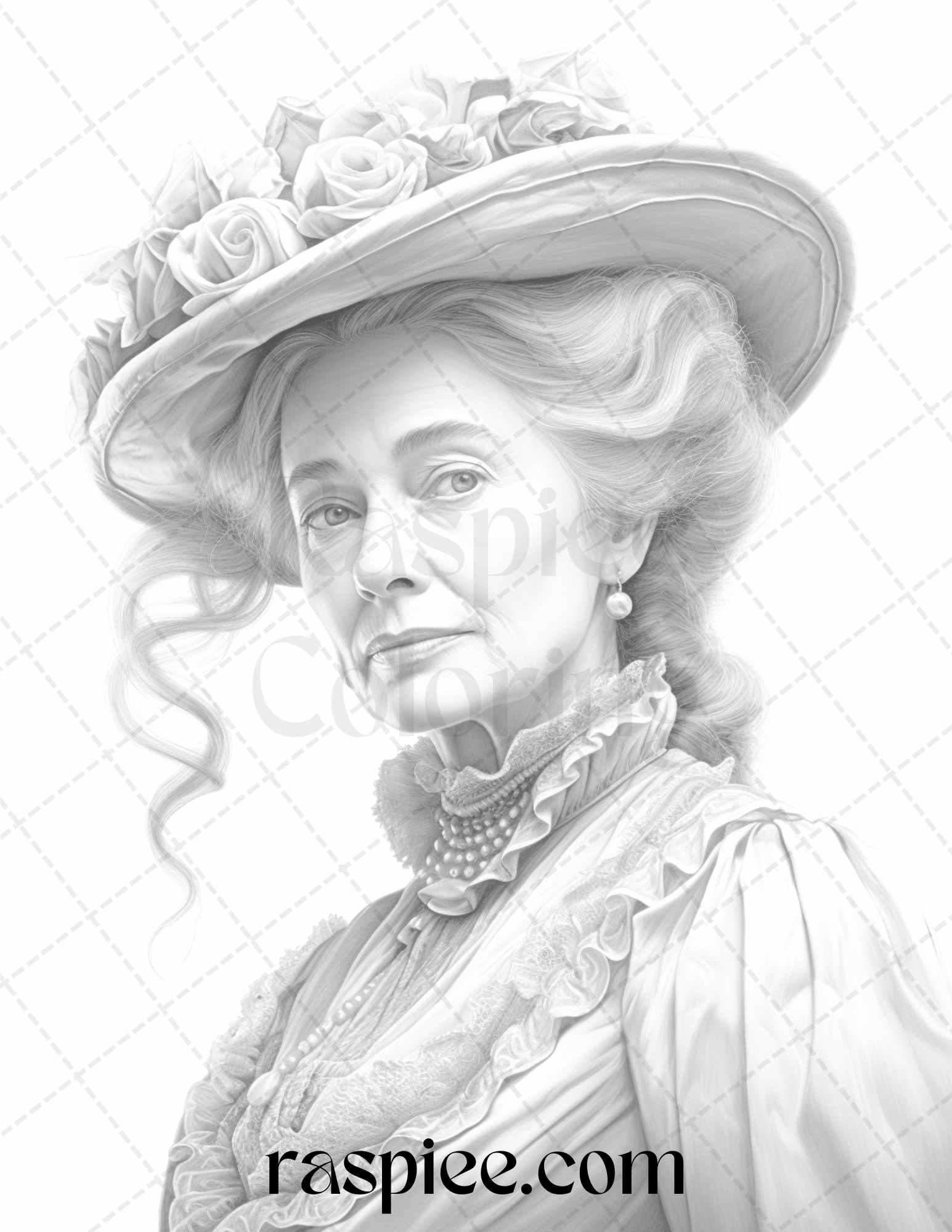 50 Victorian Grandma Grayscale Coloring Pages Printable for Adults, PDF File Instant Download