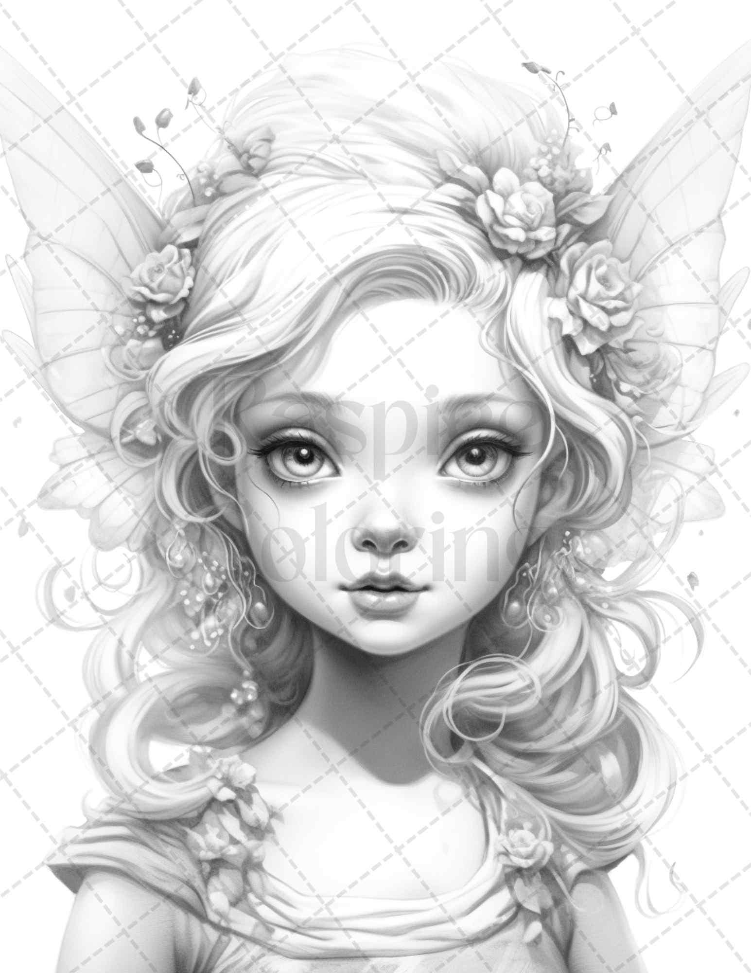 45 Adorable Chibi Fairy Grayscale Coloring Pages Printable for Adults, PDF File Instant Download