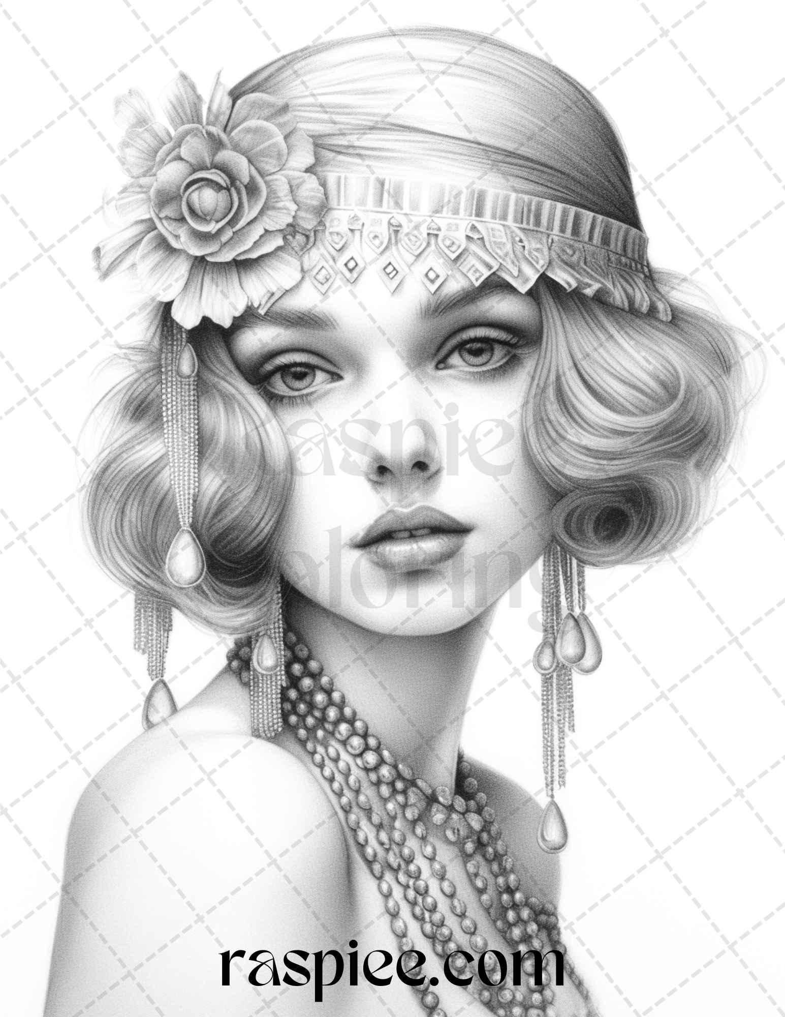 40 Beautiful Gatsby Girls Grayscale Coloring Pages Printable for Adults, PDF File Instant Download