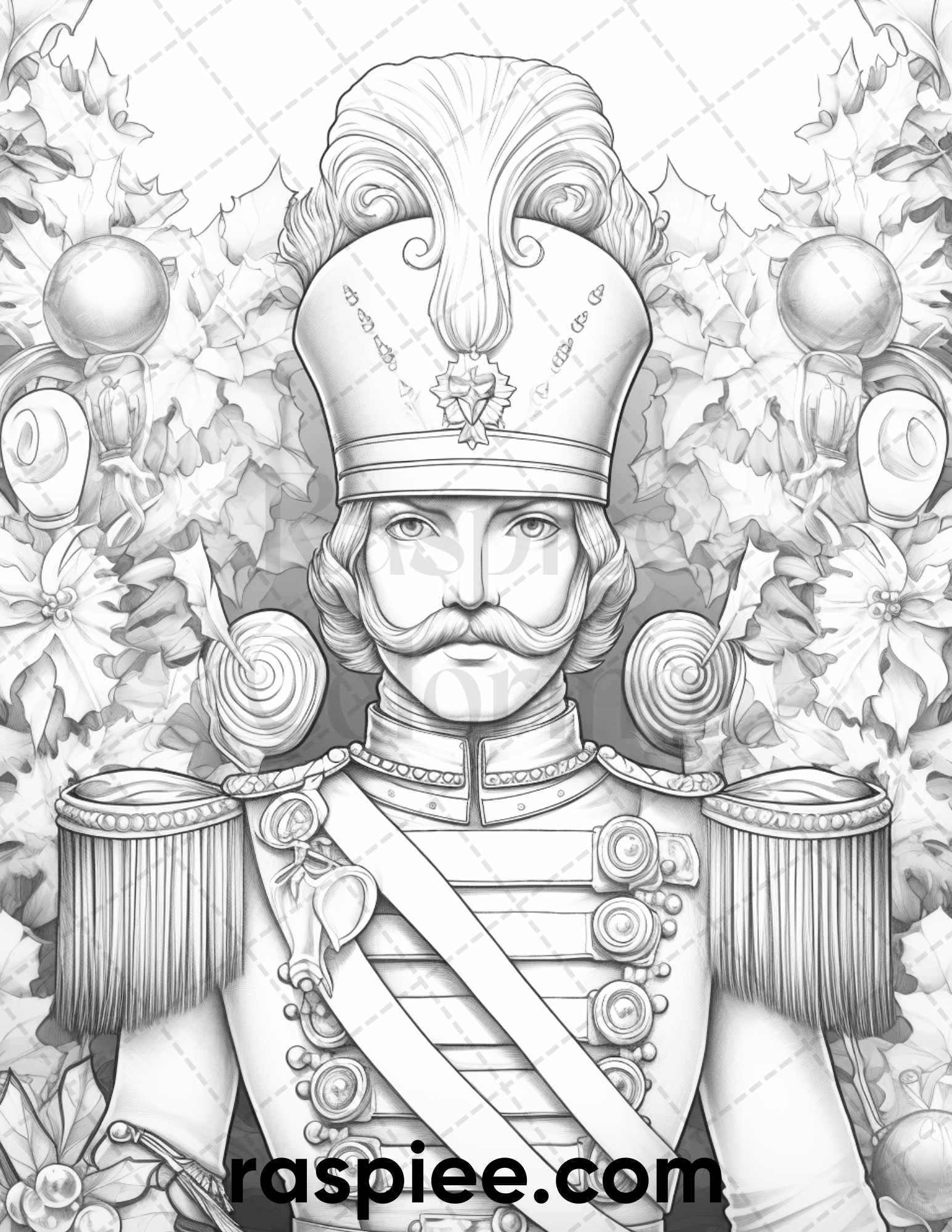 40 Christmas Nutcrackers Grayscale Coloring Pages for Adults, Printable PDF File Instant Download