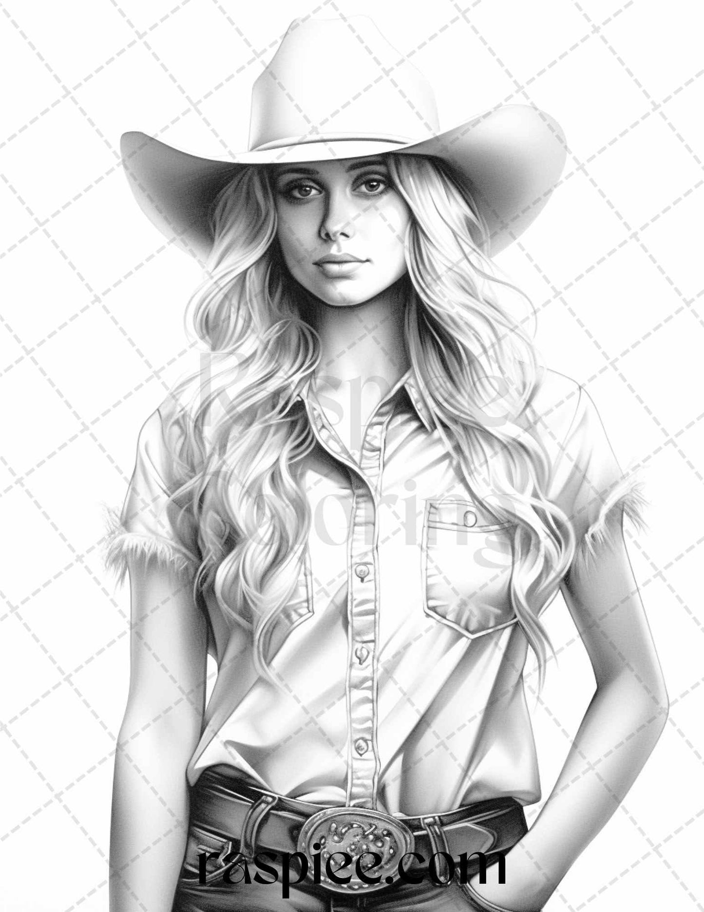 40 Beautiful Cowgirls Grayscale Coloring Pages Printable for Adults, PDF File Instant Download