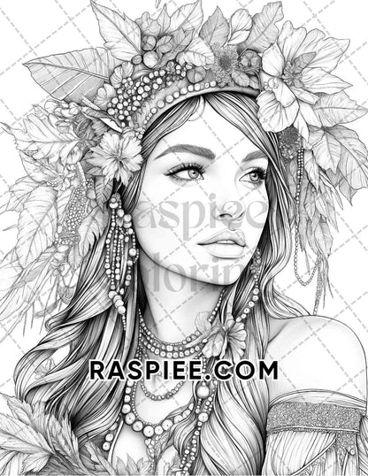 Autumn Beauties Portrait Adult Coloring Pages Printable PDF Instant Download