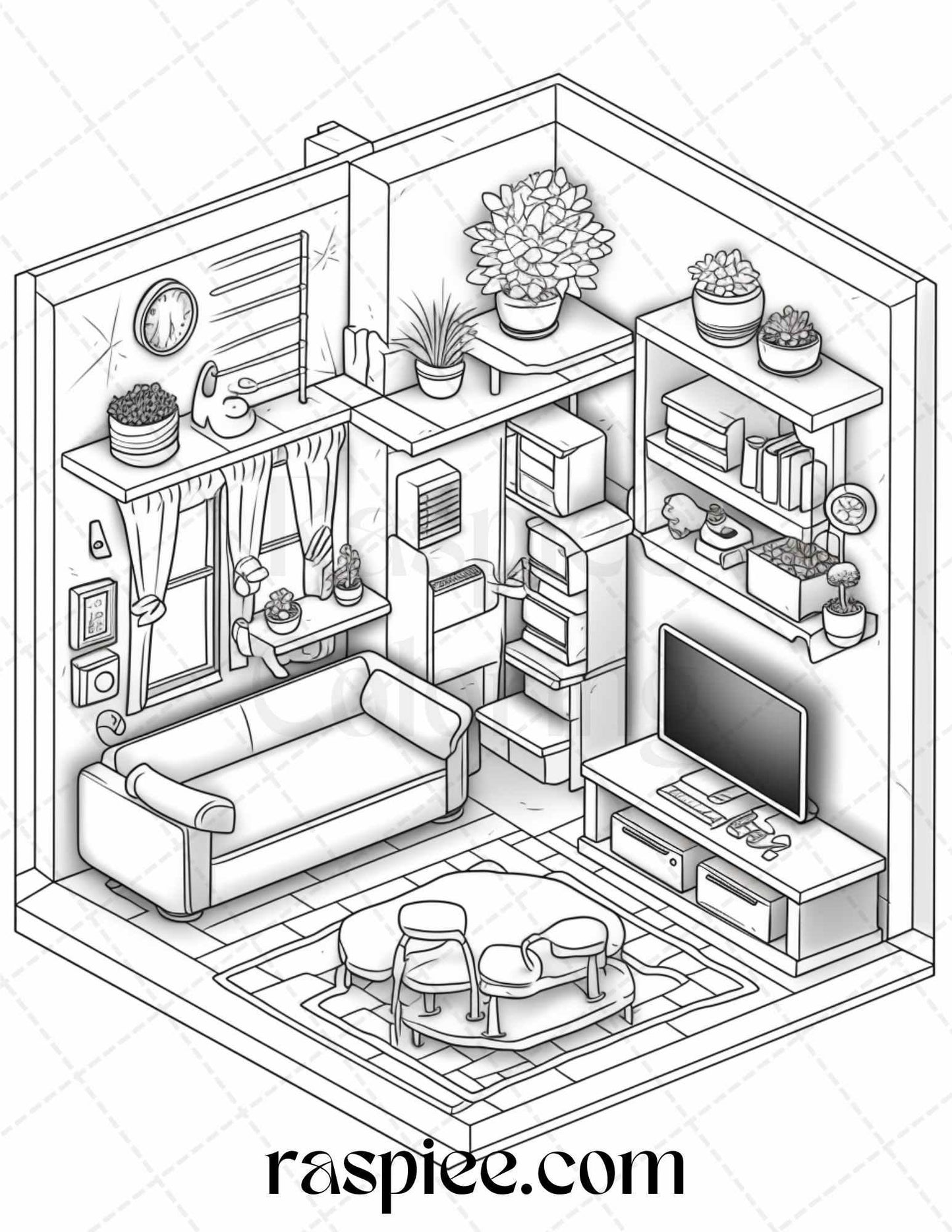 40 Pocket Room Coloring Pages Printable for Adults Kids, PDF File Instant Download