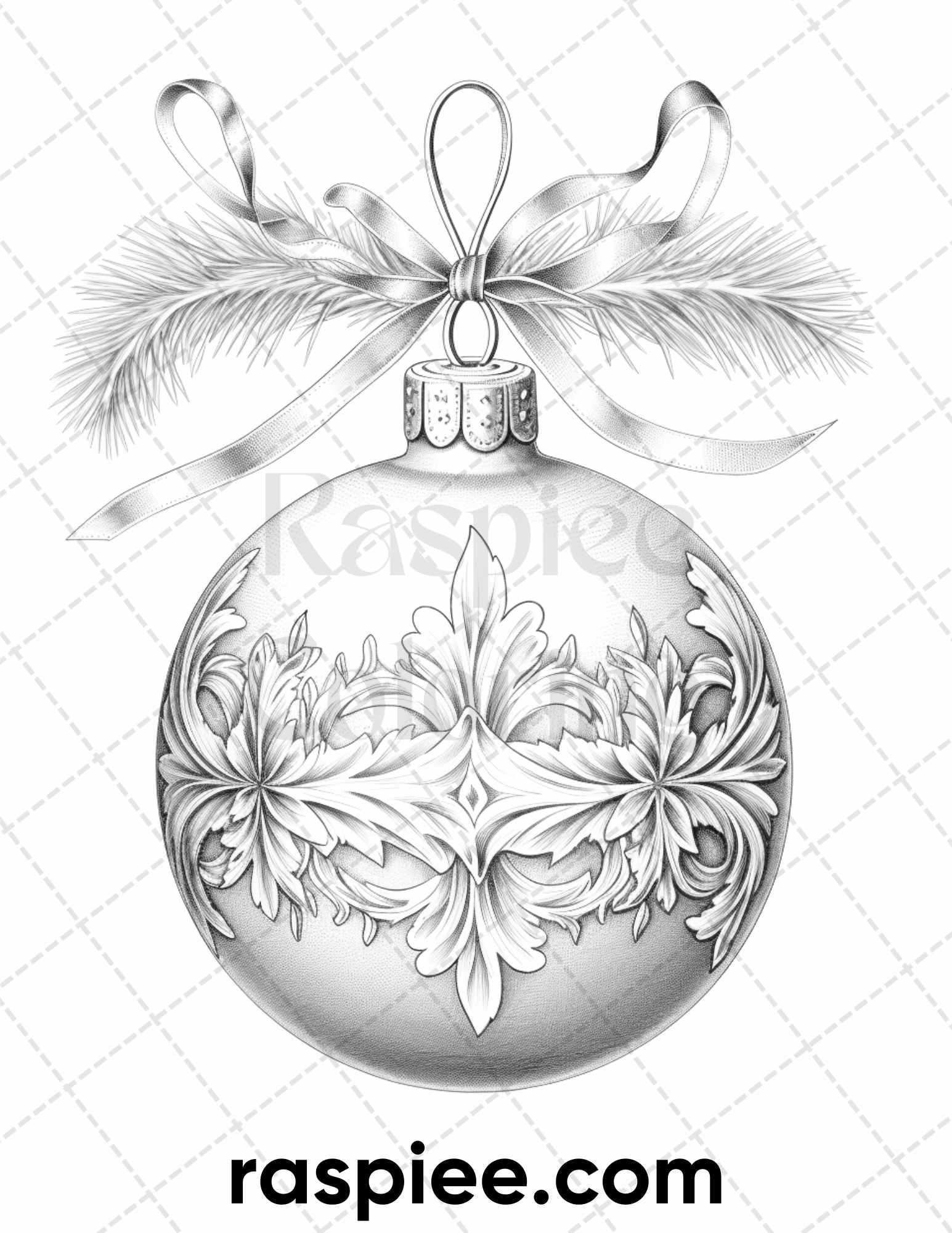 40 Christmas Balls Grayscale Coloring Pages Printable for Adults, PDF File Instant Download