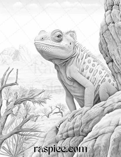 43 Desert Animals Grayscale Coloring Pages Printable for Adults, PDF File Instant Download