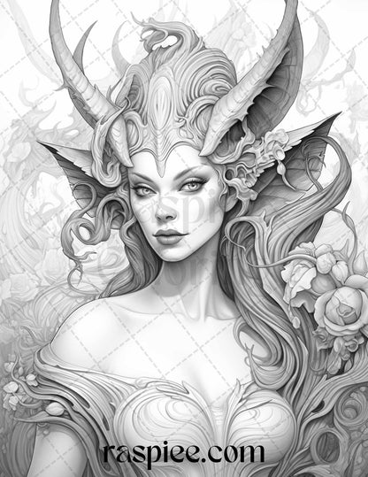 40 Dark Evil Fairy Grayscale Coloring Pages Printable for Adults, PDF File Instant Download