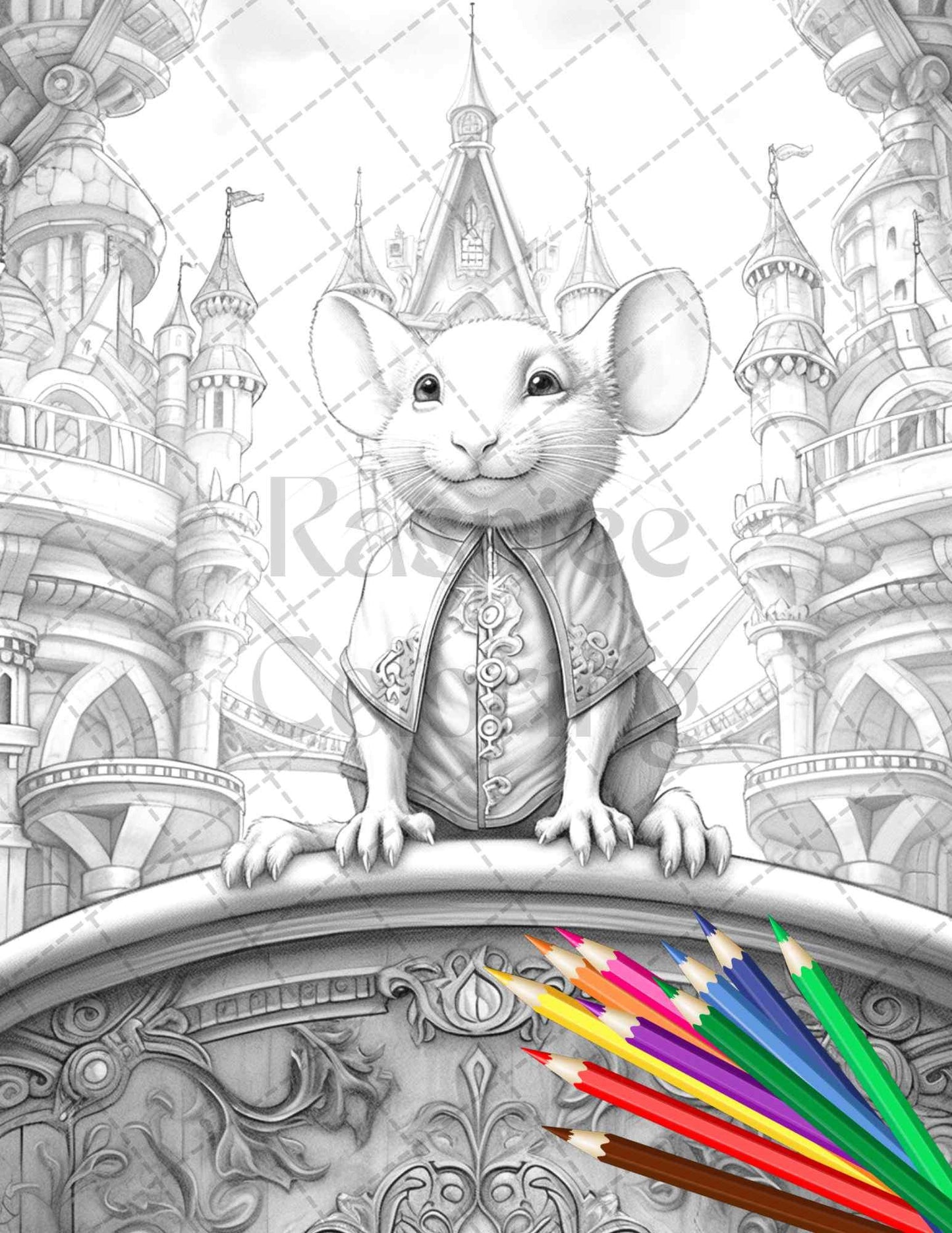 40 Little Mouse Prince Grayscale Coloring Pages Printable for Adults, PDF File Instant Download