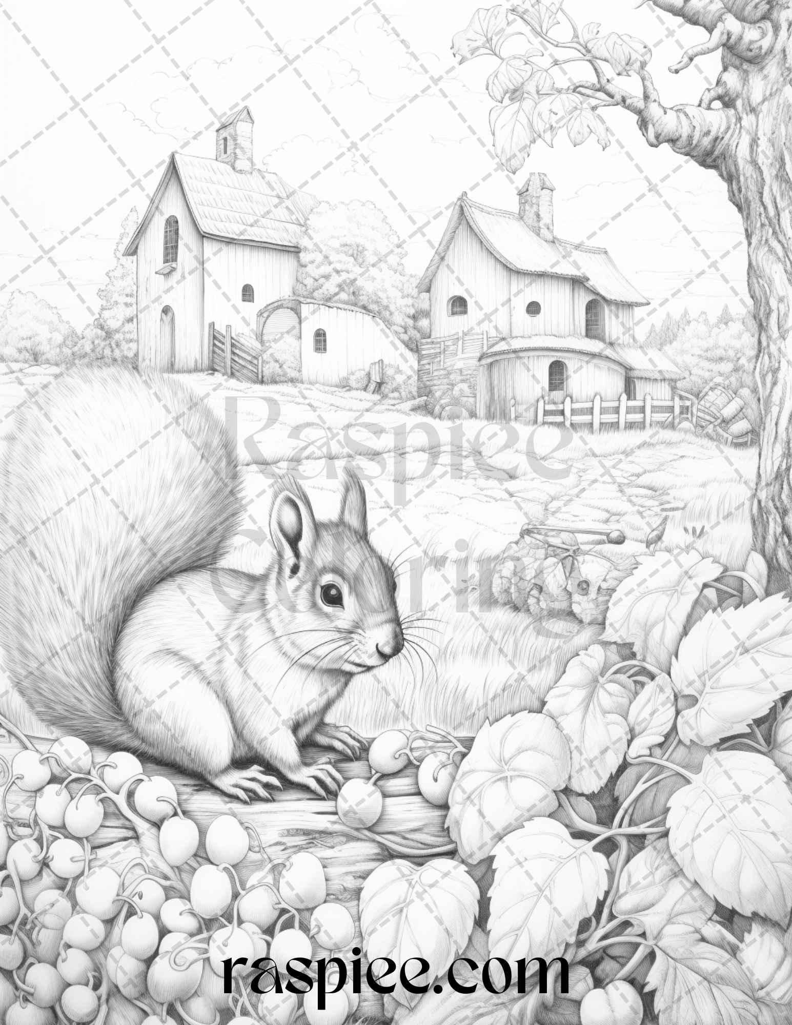 40 Farmstead Serenity Grayscale Coloring Pages Printable for Adults, PDF File Instant Download