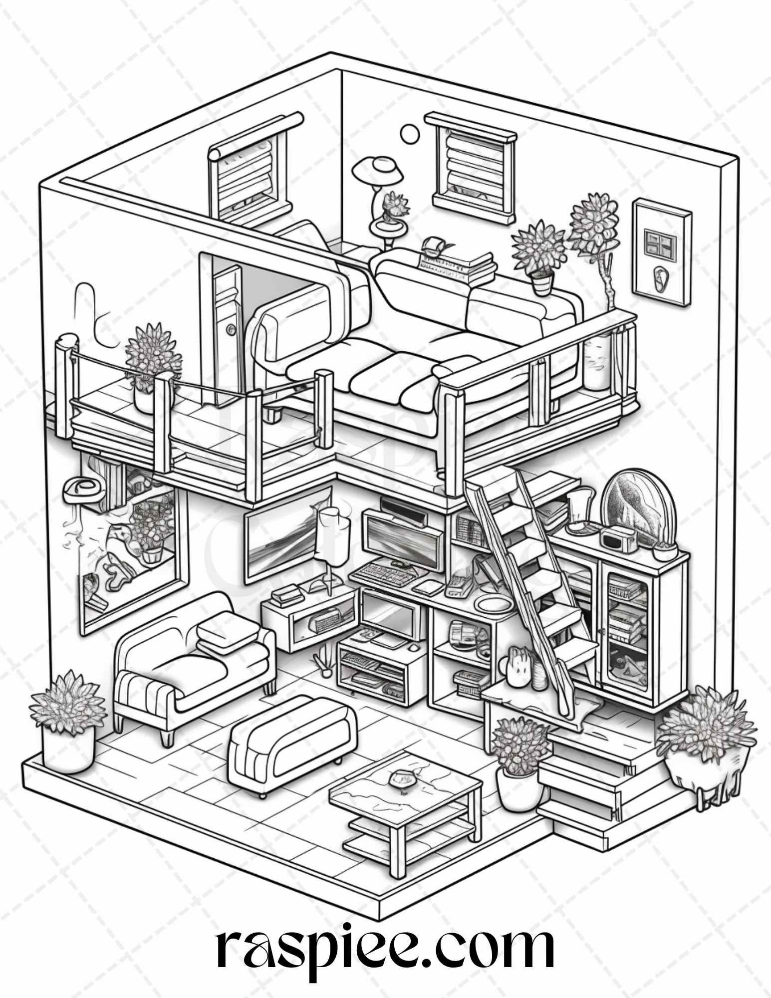 40 Pocket Room Coloring Pages Printable for Adults Kids, PDF File Instant Download