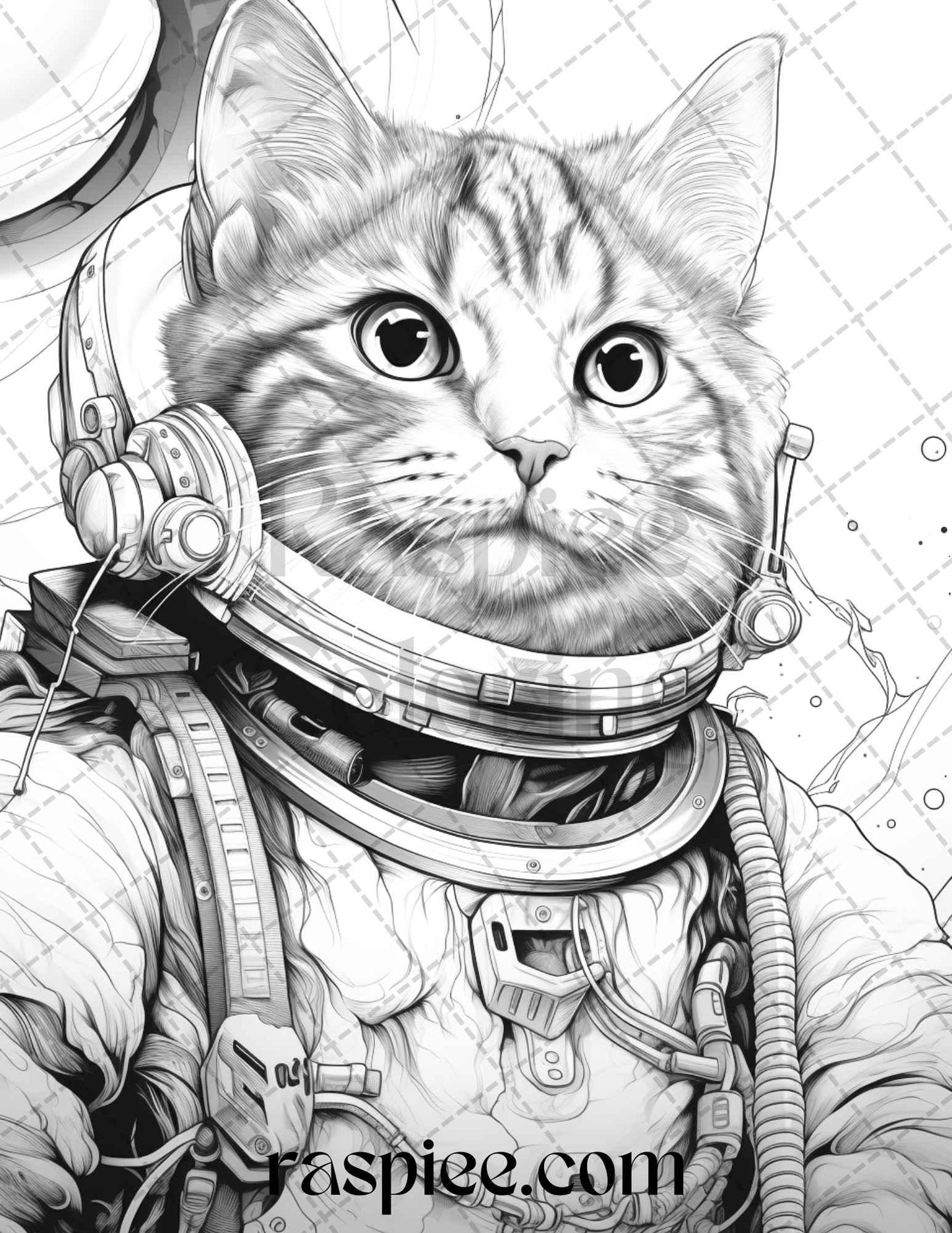 40 Cat Astronaut Grayscale Coloring Pages Printable for Adults Kids, PDF File Instant Download