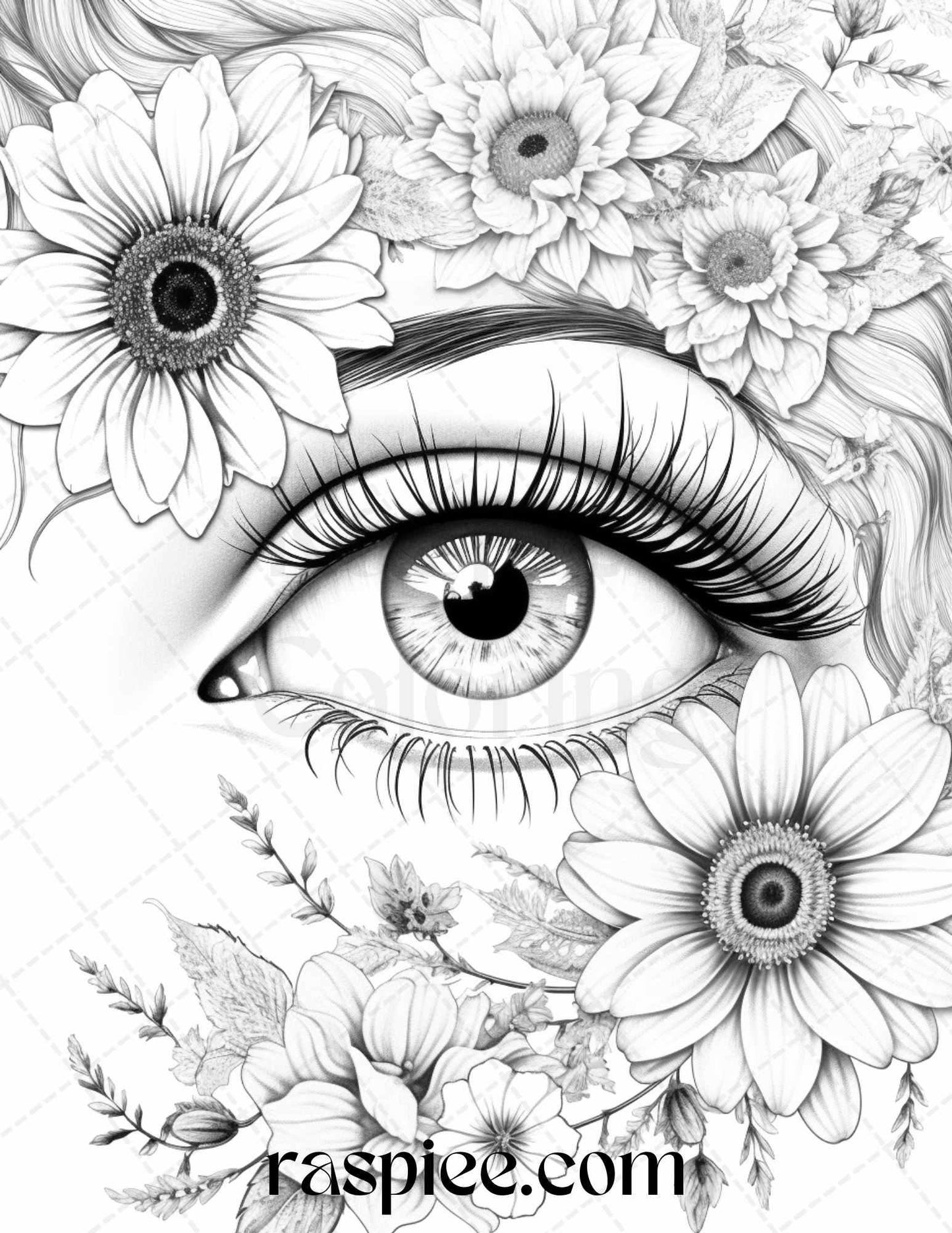 40 Charming Eyes Grayscale Coloring Pages Printable for Adults, PDF File Instant Download