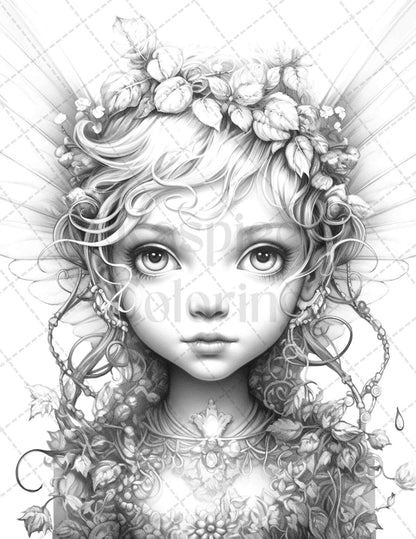 45 Adorable Chibi Fairy Grayscale Coloring Pages Printable for Adults, PDF File Instant Download