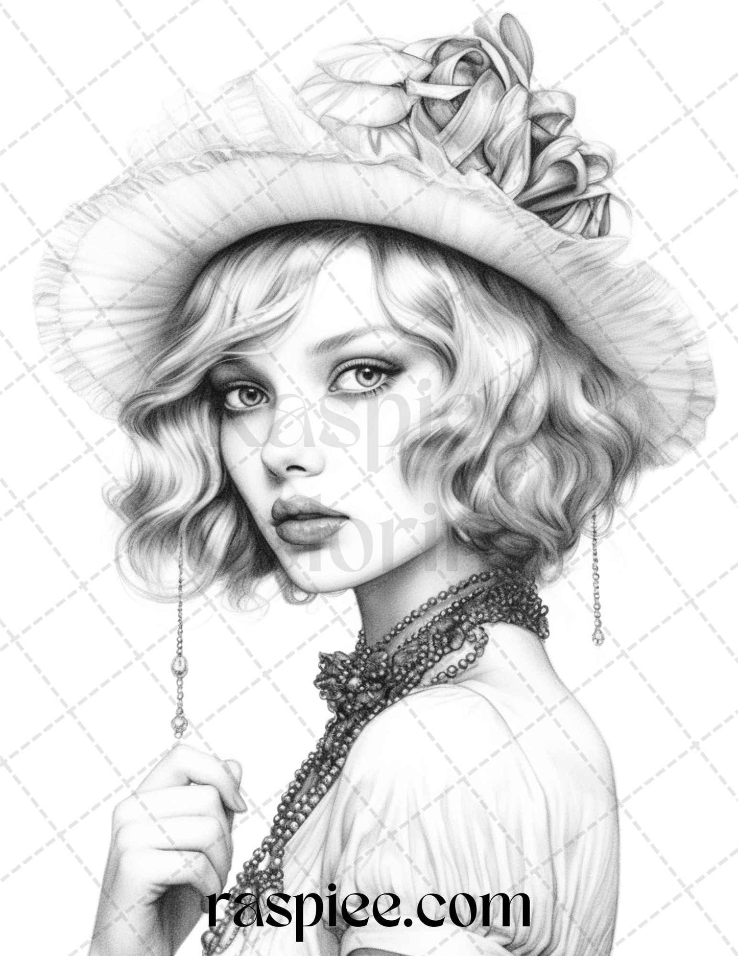 40 Beautiful Gatsby Girls Grayscale Coloring Pages Printable for Adults, PDF File Instant Download