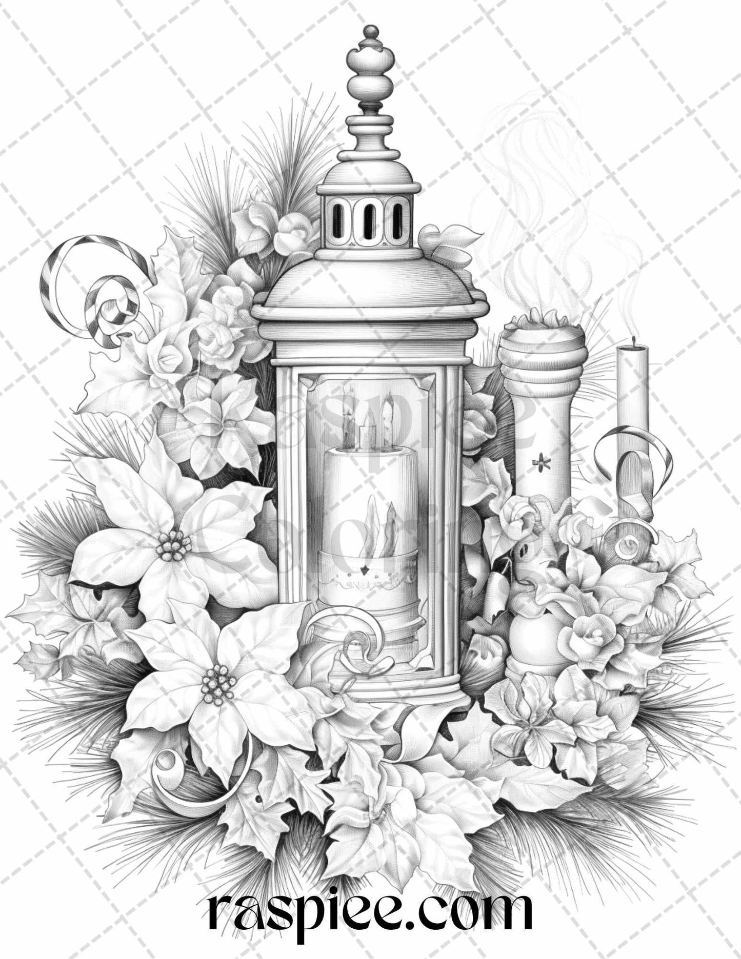 45 Christmas Flowers Grayscale Coloring Pages Printable for Adults, PDF File Instant Download