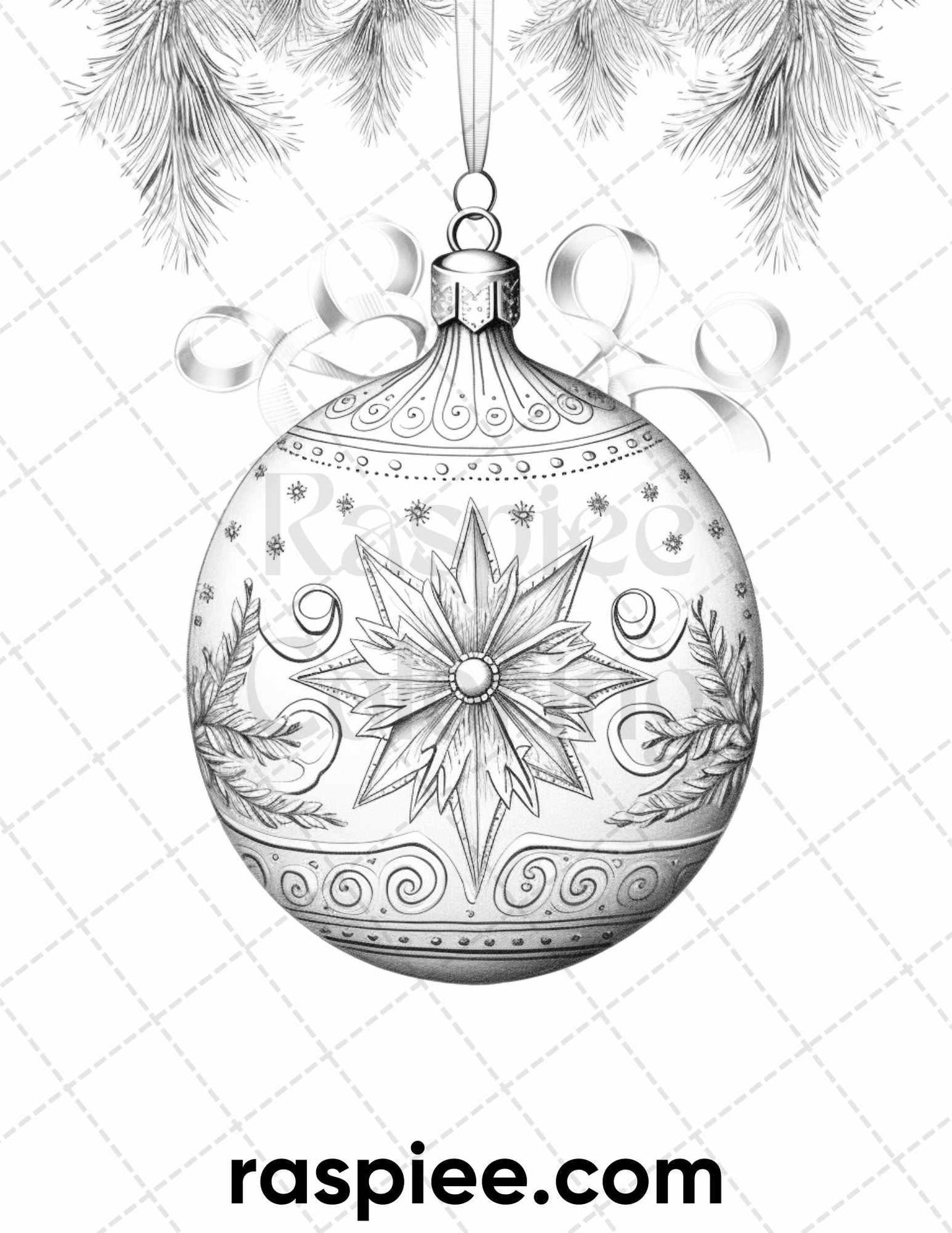 40 Christmas Balls Grayscale Coloring Pages Printable for Adults, PDF File Instant Download