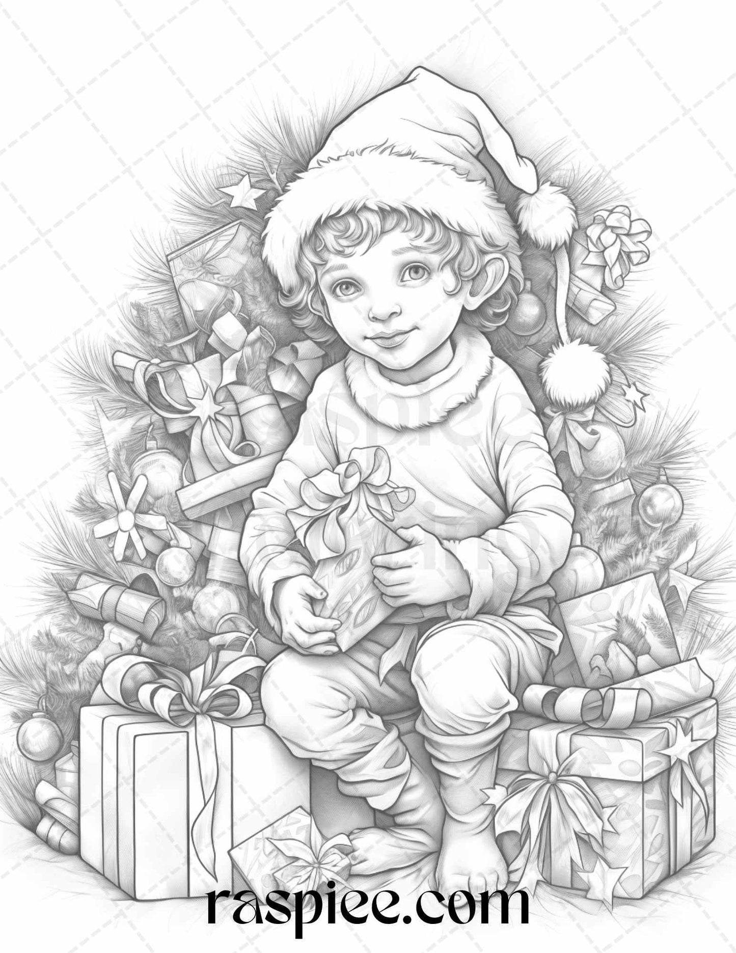 110 Christmas Elves Grayscale Coloring Pages Printable for Adults Kids, PDF File Instant Download