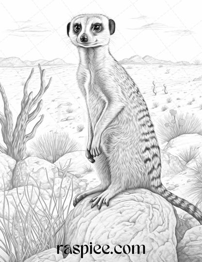 43 Desert Animals Grayscale Coloring Pages Printable for Adults, PDF File Instant Download