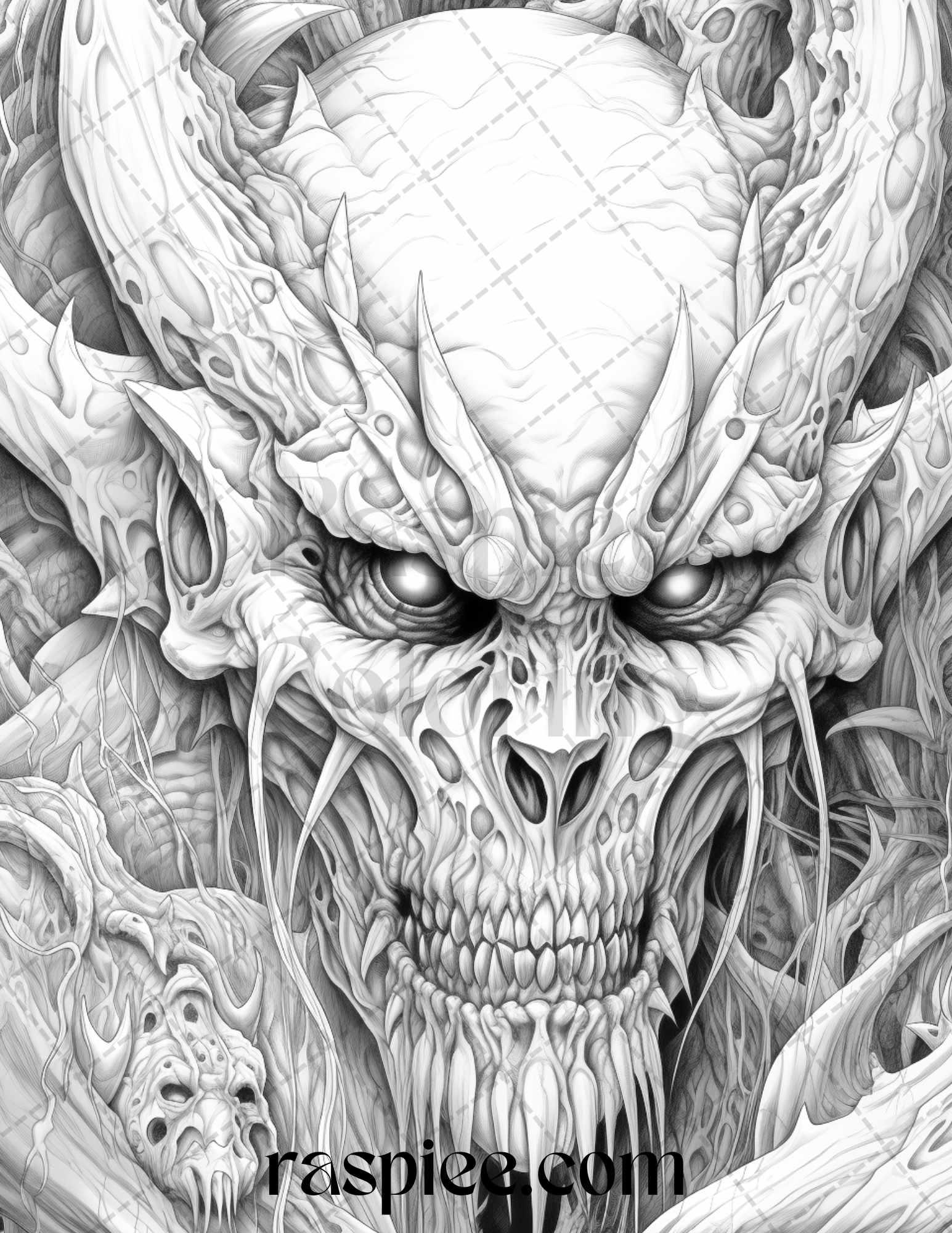 43 Fantasy Demons Grayscale Coloring Pages for Adults, Printable PDF File Instant Download