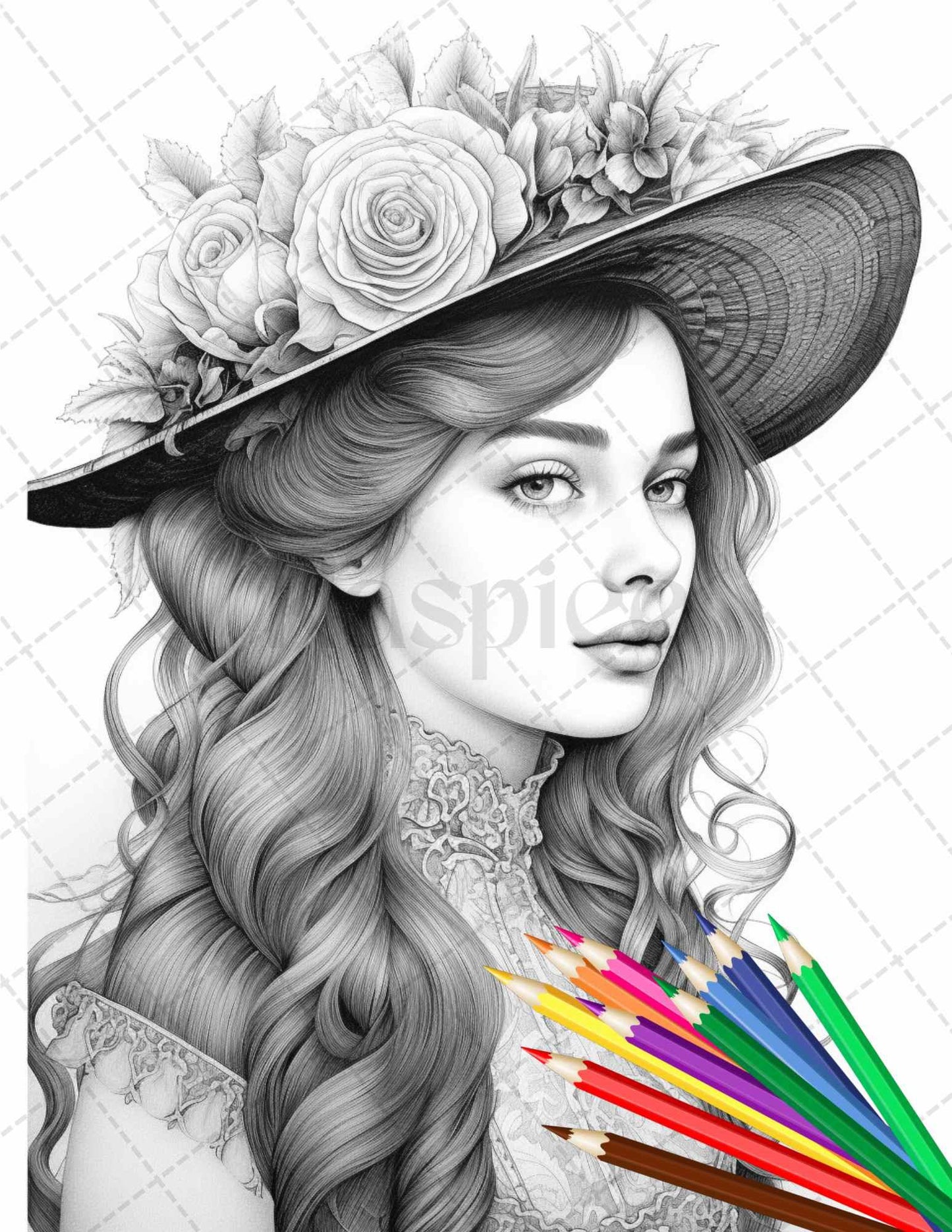 43 Beautiful Victorian Women Grayscale Coloring Pages Printable for Adults, PDF File Instant Download