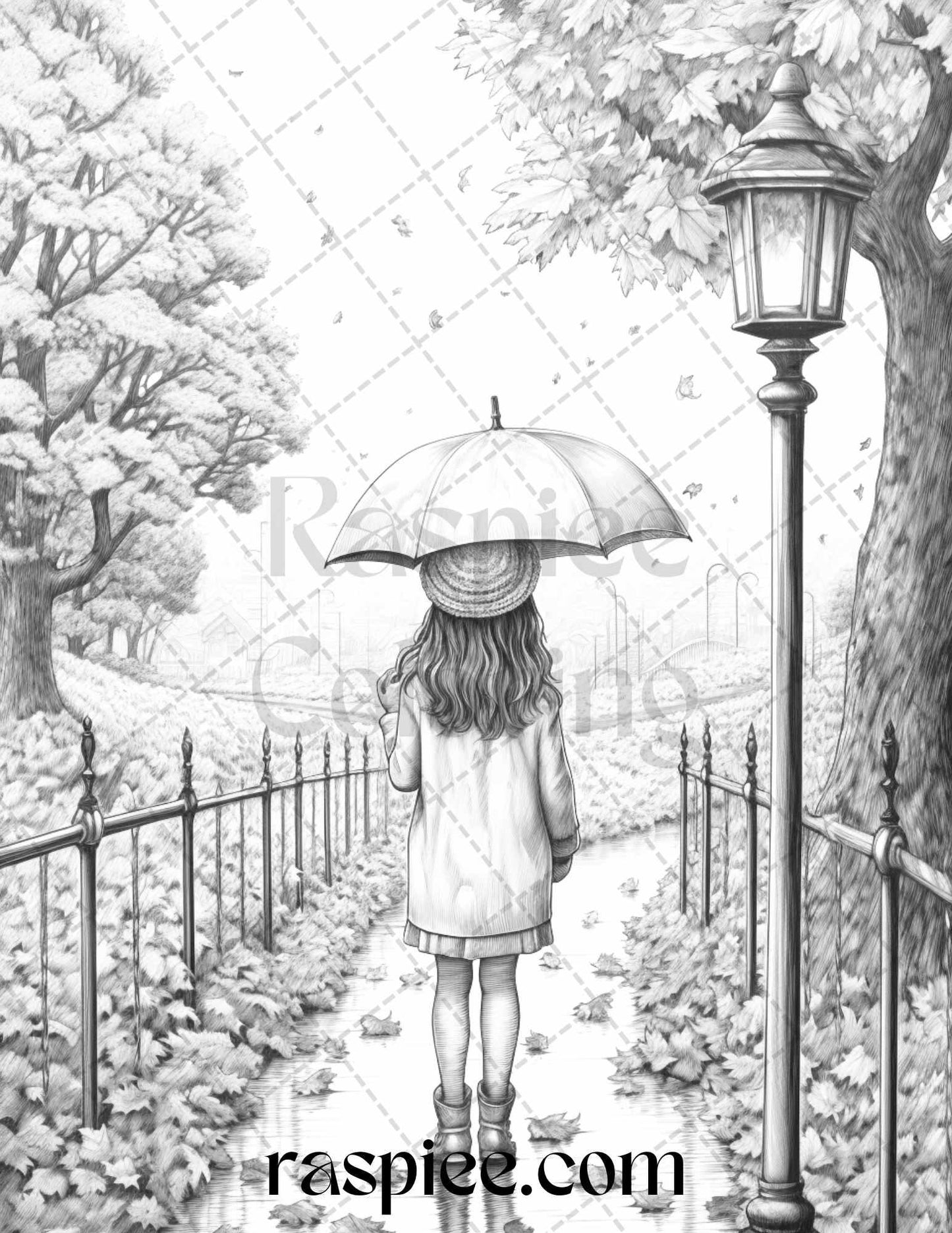 40 Rainy Autumn Day Grayscale Coloring Pages Printable for Adults and Kids, PDF File Instant Download