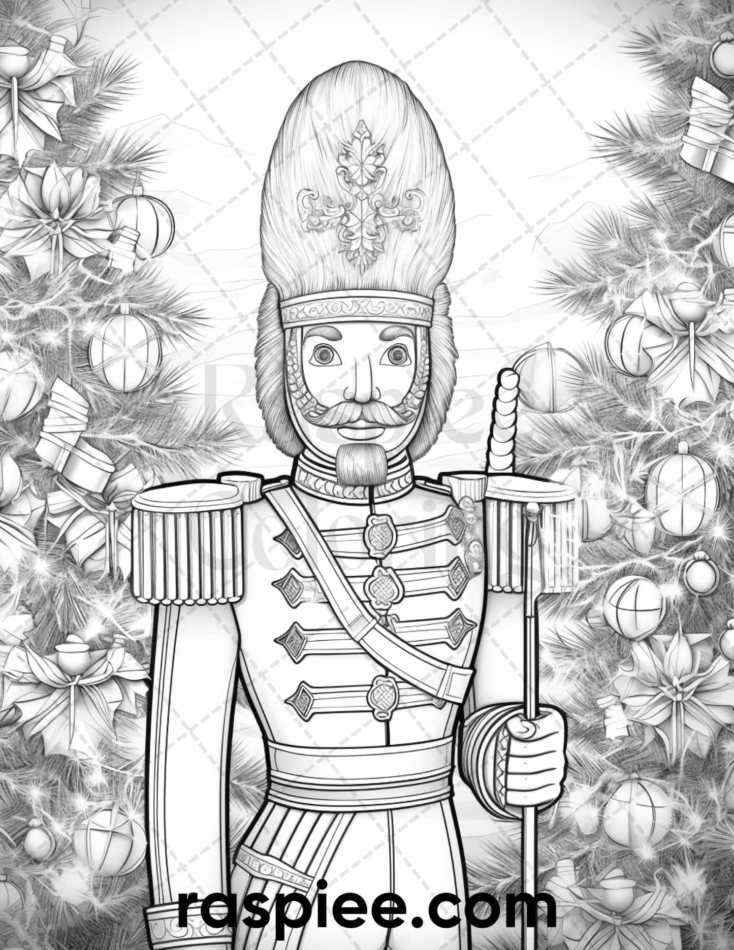 40 Christmas Nutcrackers Grayscale Coloring Pages for Adults, Printable PDF File Instant Download