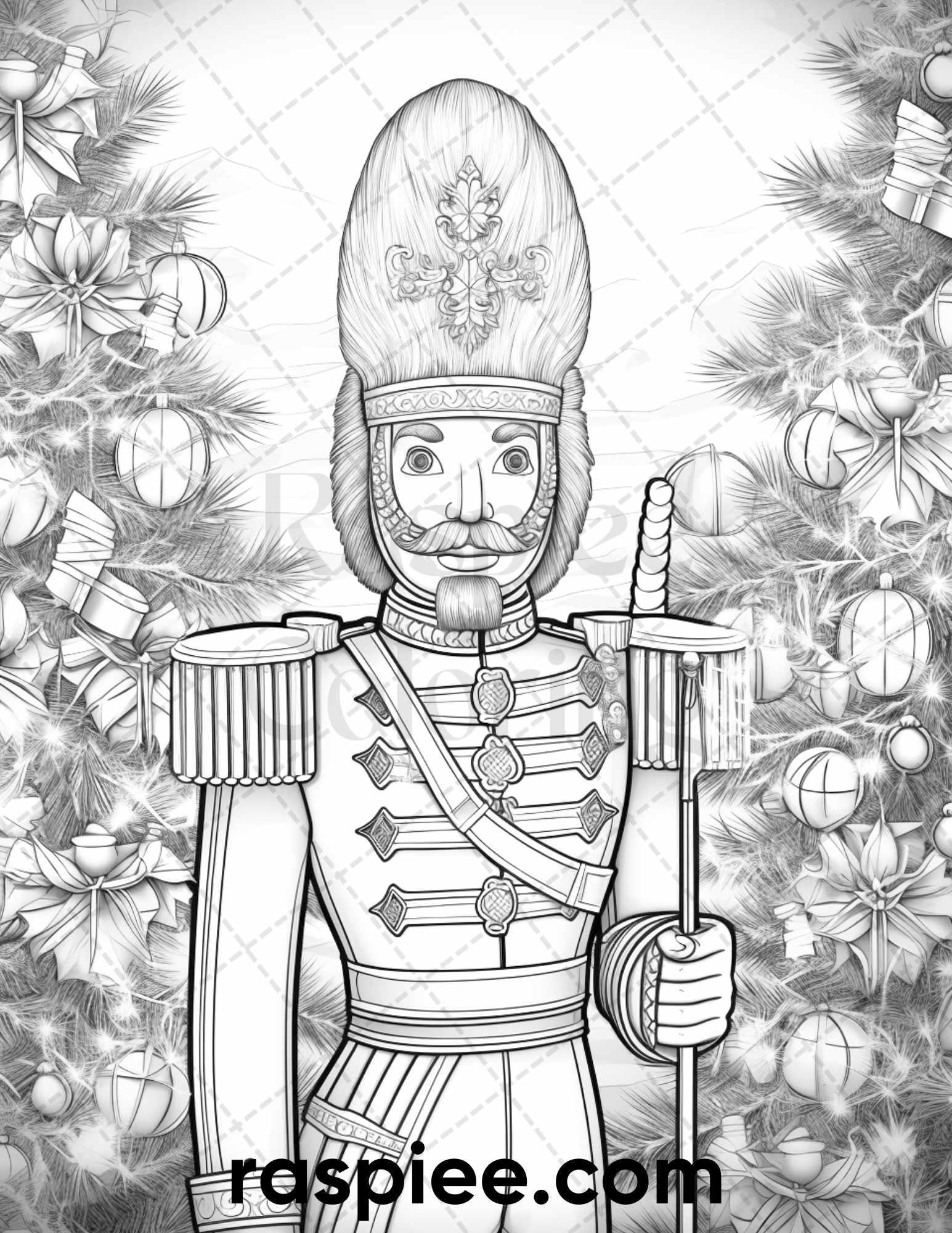 40 Christmas Nutcrackers Grayscale Coloring Pages for Adults, Printable PDF File Instant Download