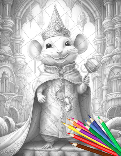 40 Little Mouse Prince Grayscale Coloring Pages Printable for Adults, PDF File Instant Download