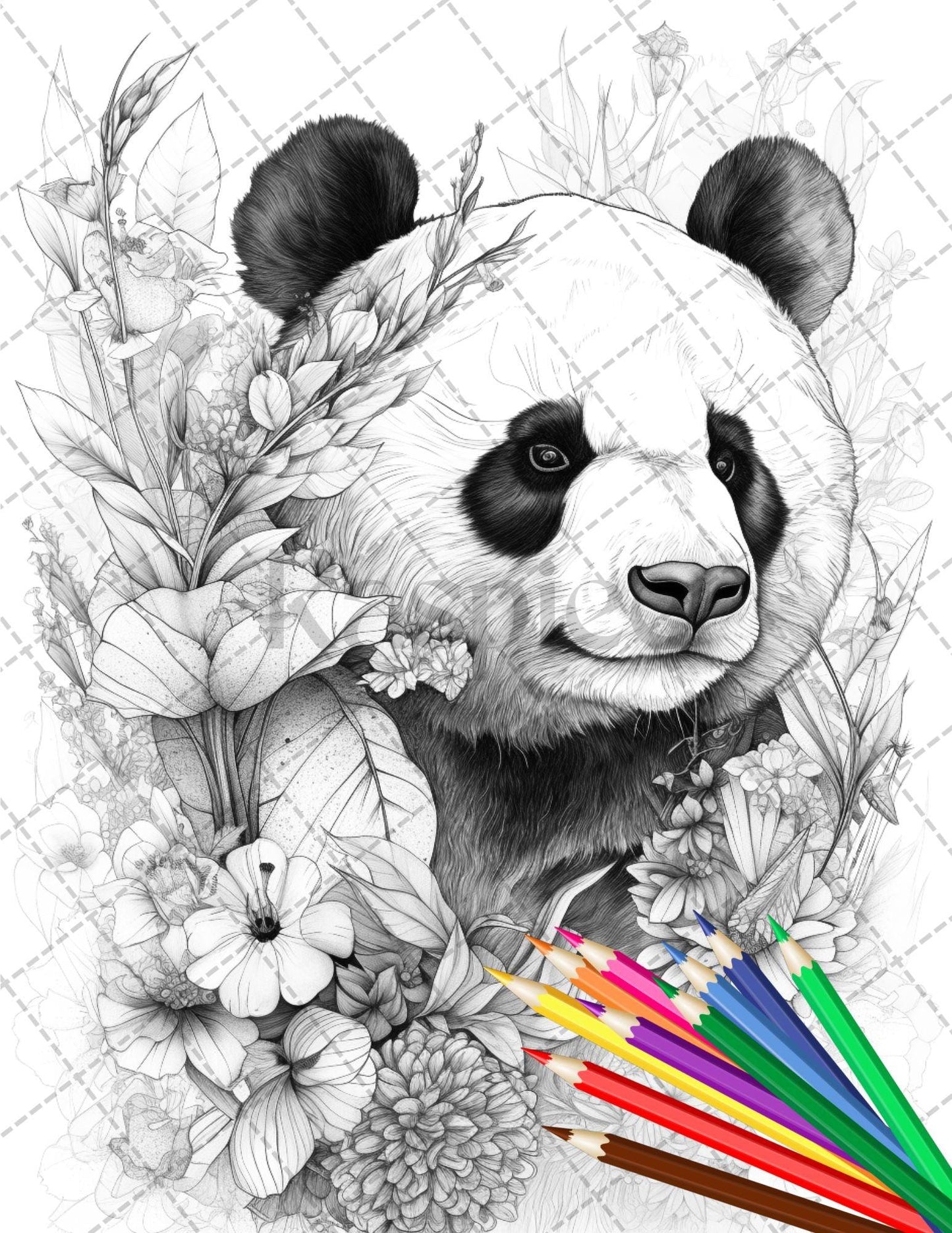 30 Animal Floral Printable Coloring Pages for Adults, Grayscale Coloring Book, Printable PDF File Download