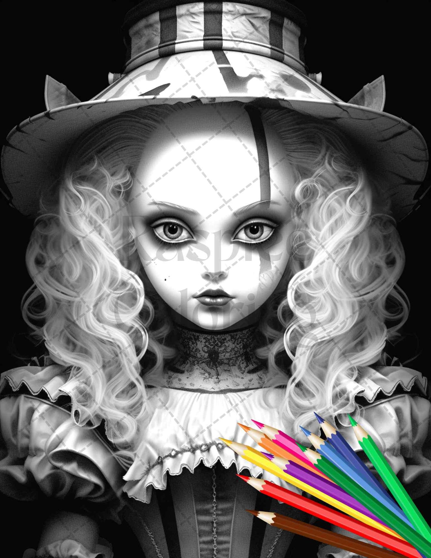 40 Creepy Porcelain Dolls Grayscale Coloring Pages for Adults, PDF File Instant Download