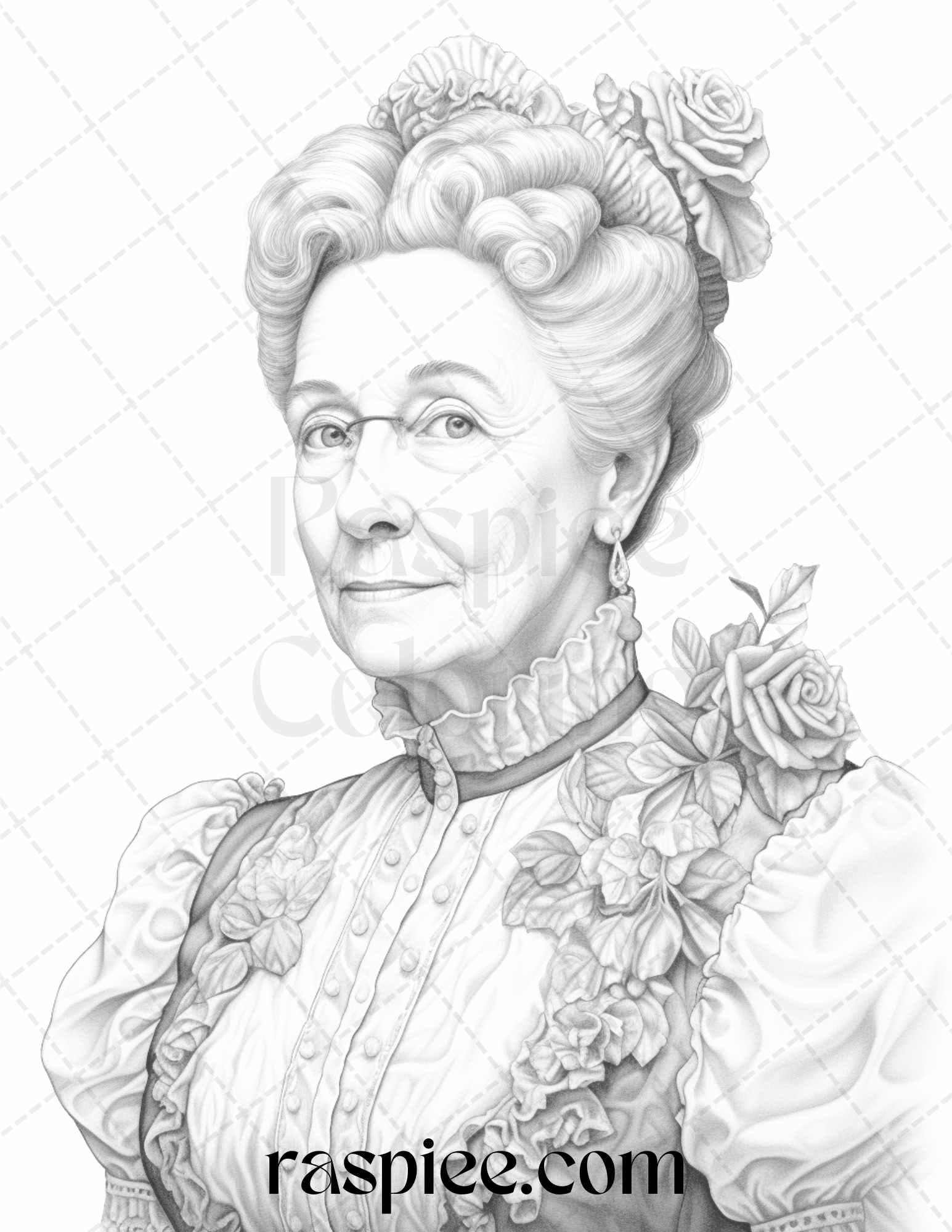 50 Victorian Grandma Grayscale Coloring Pages Printable for Adults, PDF File Instant Download