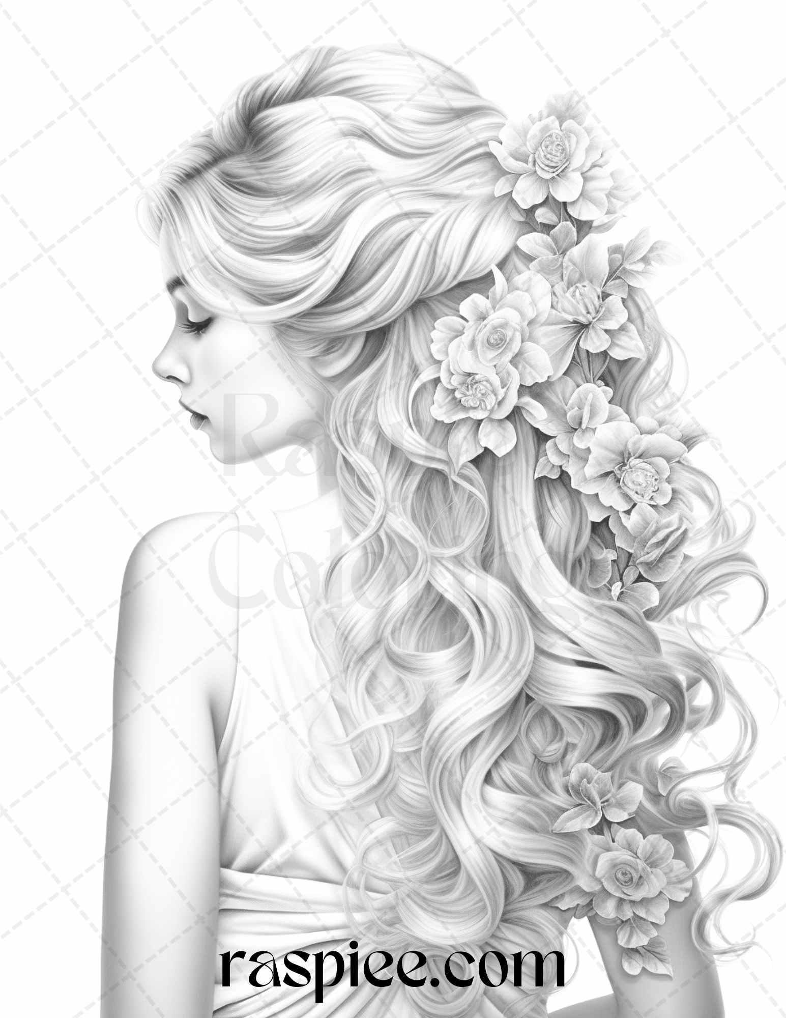 43 Beautiful Hairstyles Grayscale Coloring Pages Printable for Adults, PDF File Instant Download