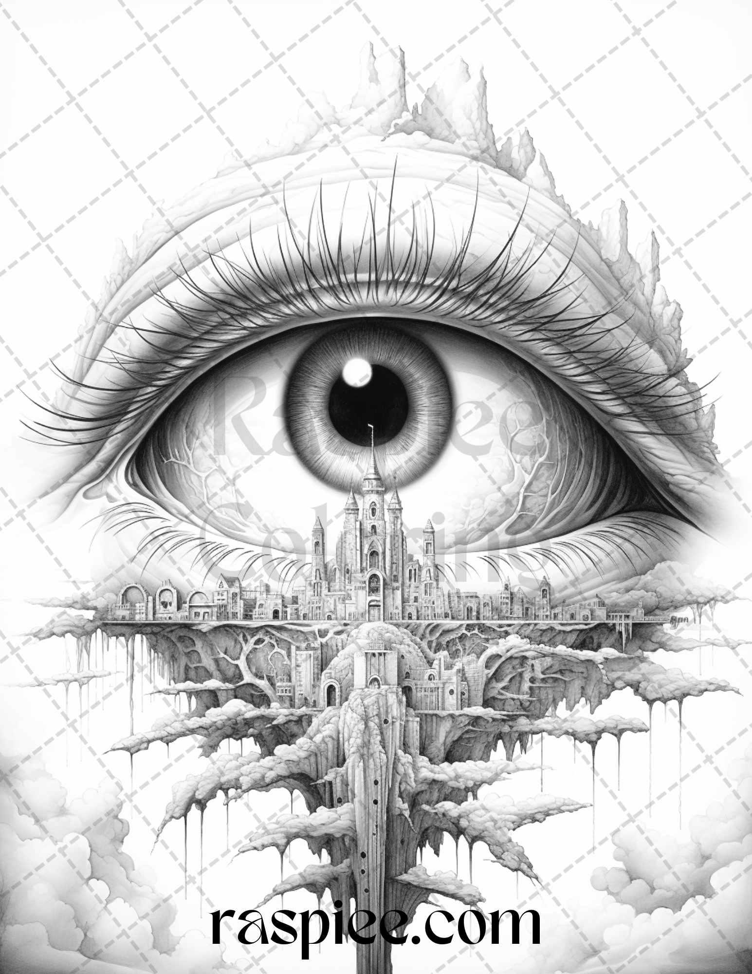 40 Surrealism Eyes Grayscale Coloring Pages Printable for Adults, PDF File Instant Download