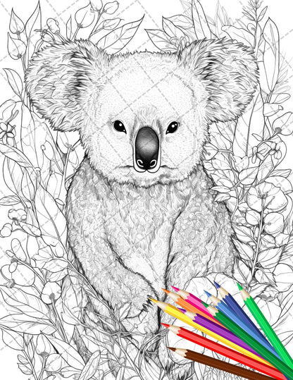 30 Animal Floral Printable Coloring Pages for Adults, Grayscale Coloring Book, Printable PDF File Download