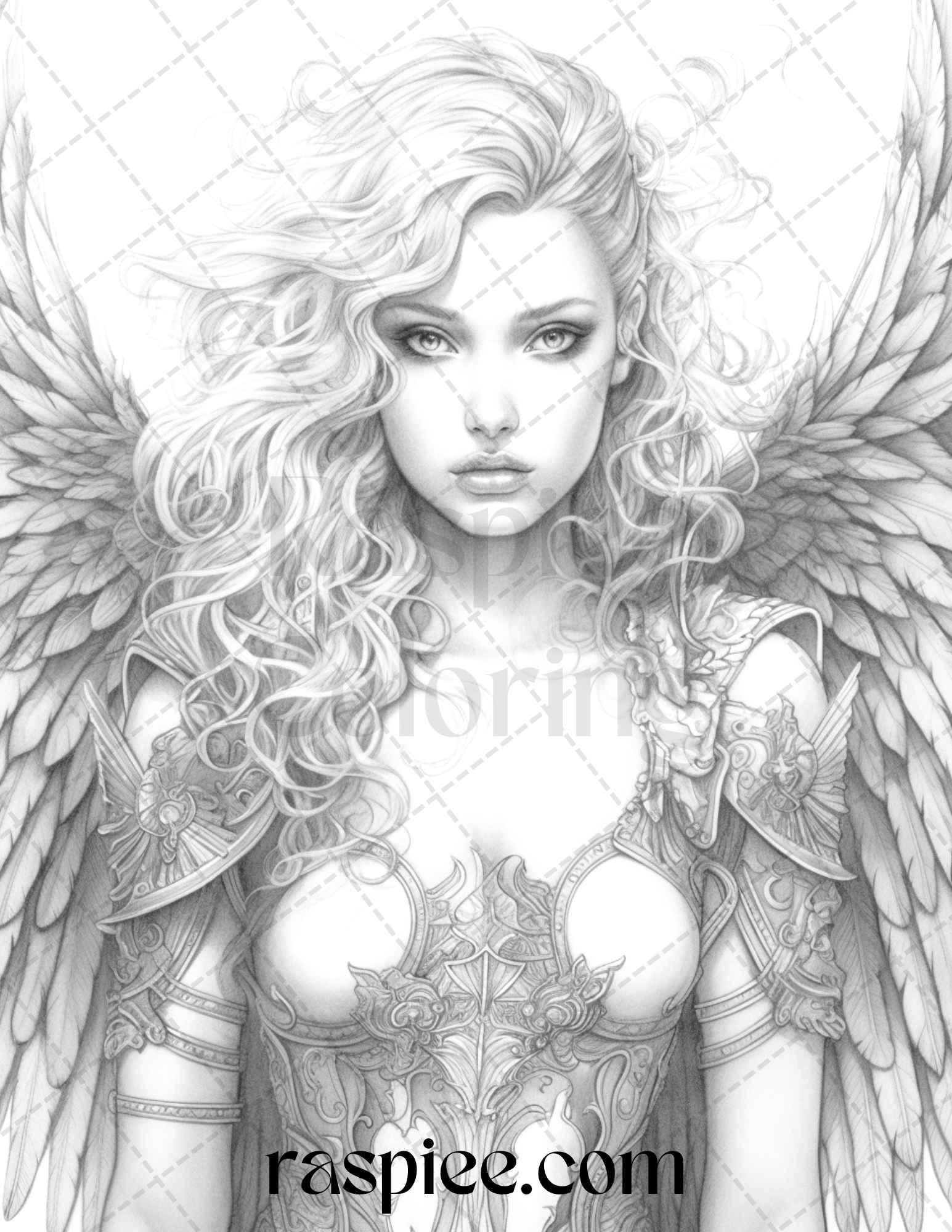 42 Enchanting Angels Grayscale Coloring Pages Printable for Adults, PDF File Instant Download