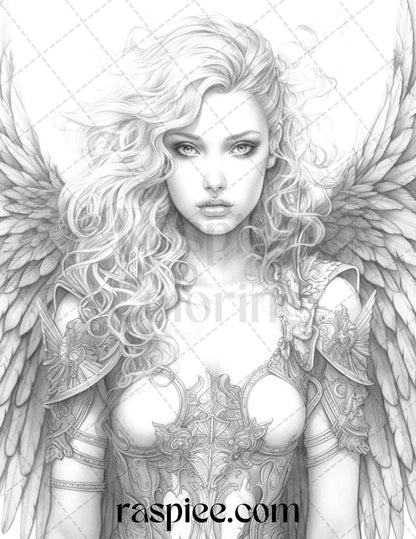 42 Enchanting Angels Grayscale Coloring Pages Printable for Adults, PDF File Instant Download