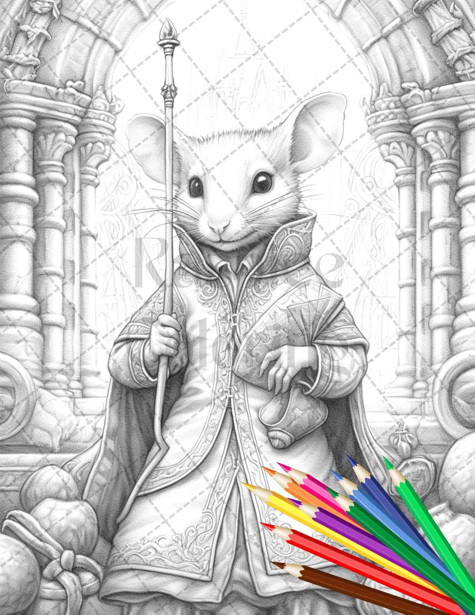 40 Little Mouse Prince Grayscale Coloring Pages Printable for Adults, PDF File Instant Download